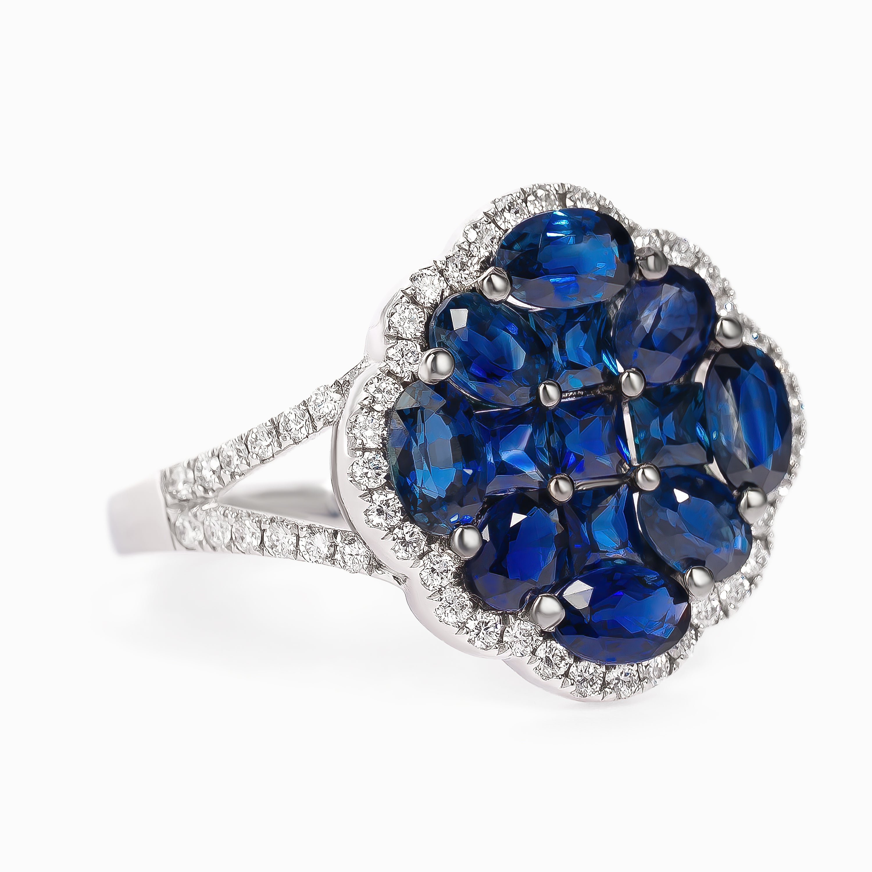 White Gold Ring with Diamond, Sapphire Stones