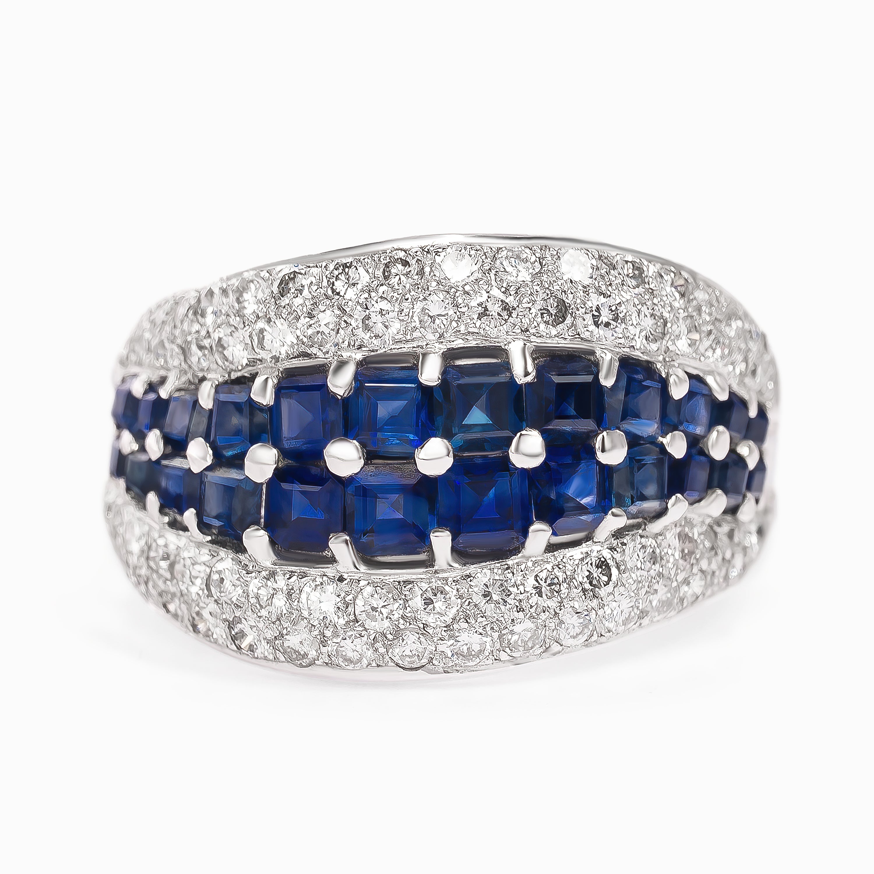 White Gold Ring with Diamond, Sapphire Stones