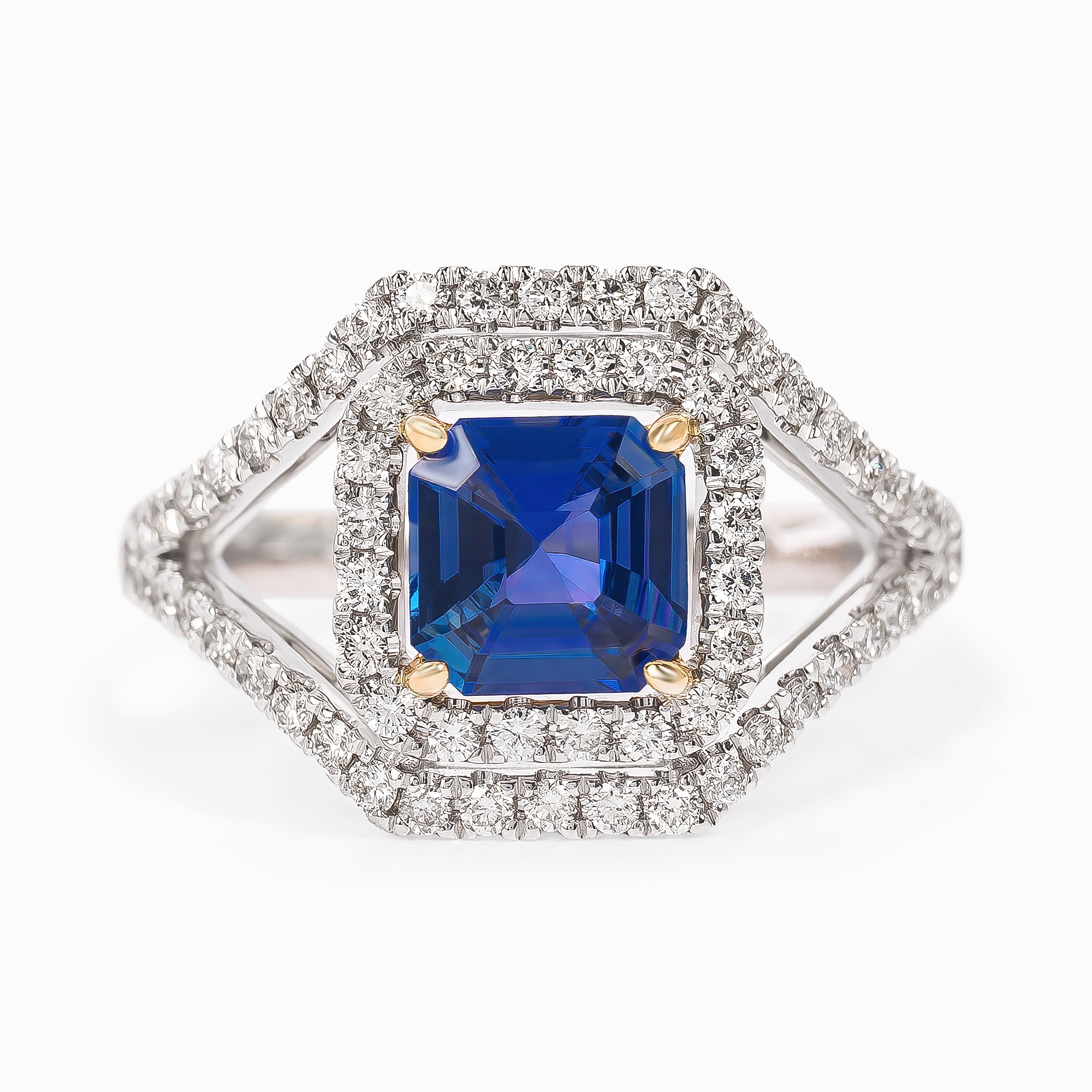 White Gold Ring with Diamond, Sapphire Stones
