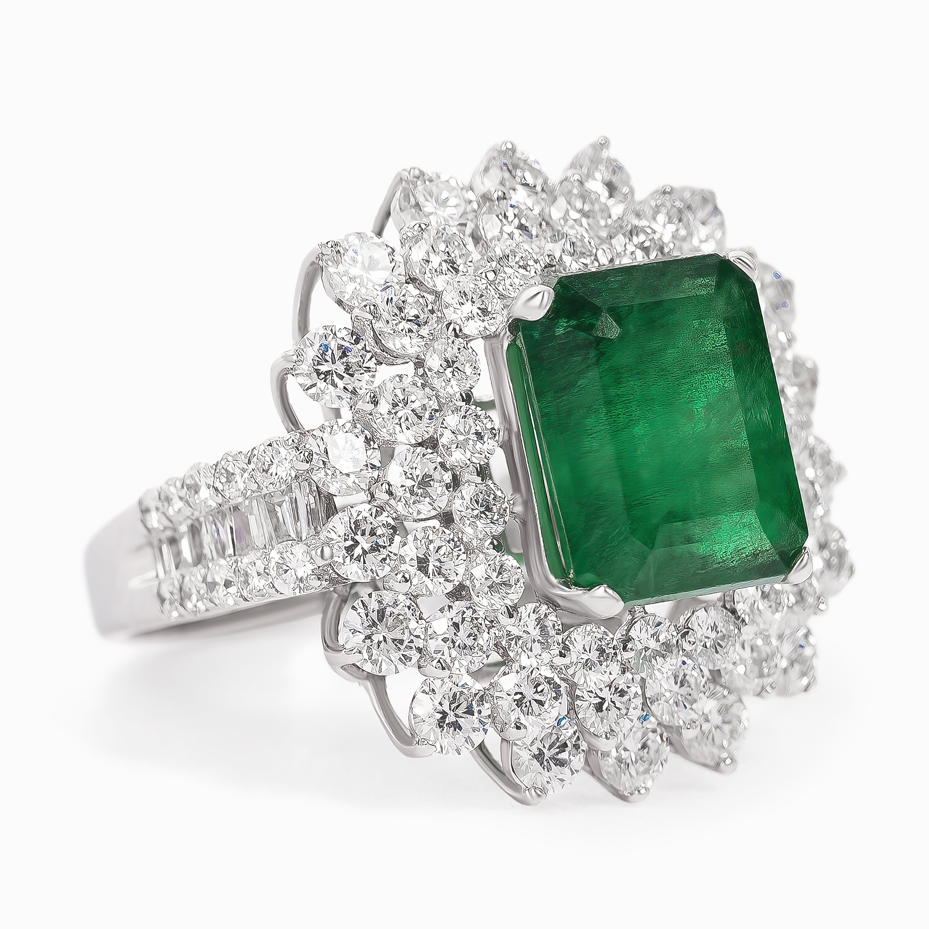 White Gold Ring with Diamond, Emerald Stones