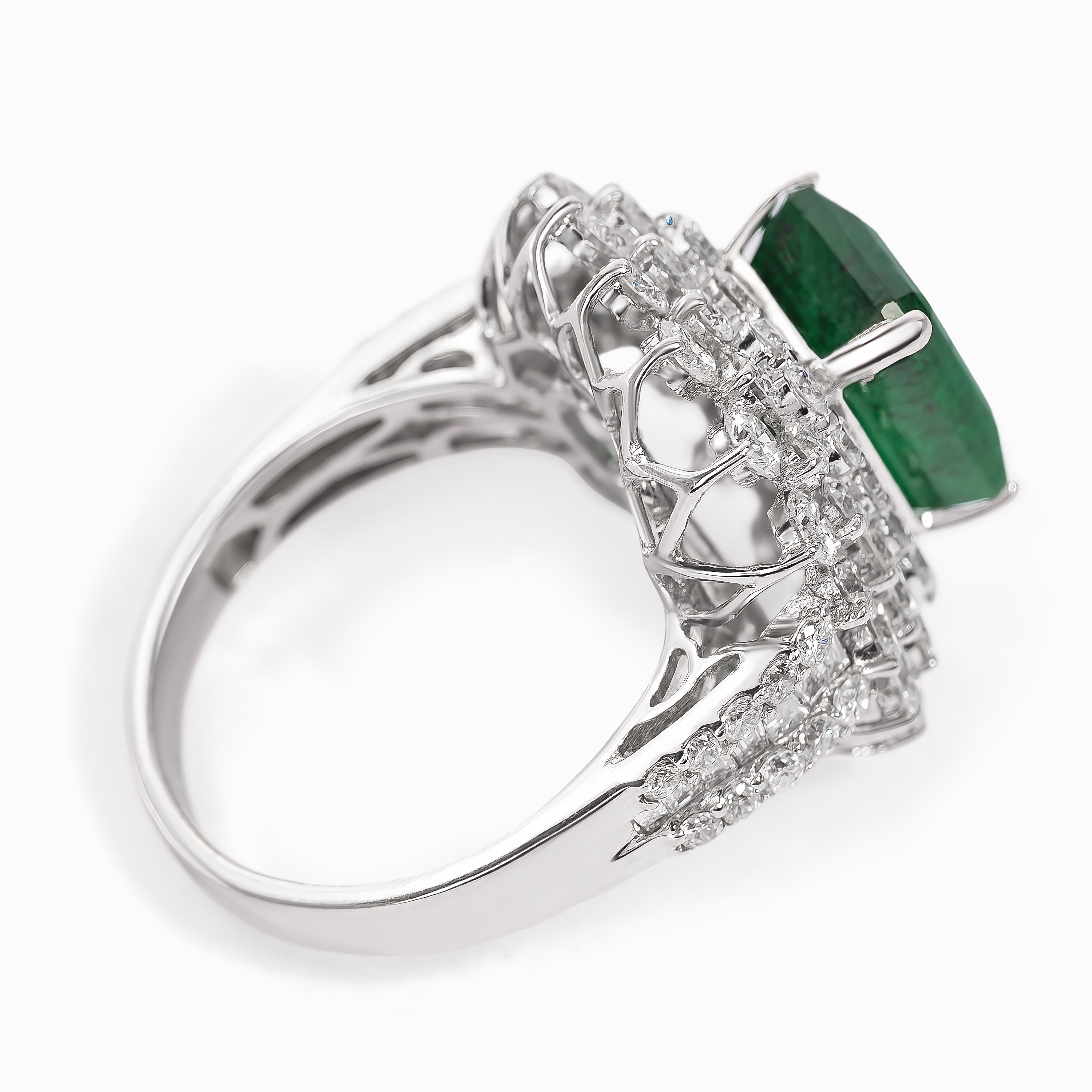 White Gold Ring with Diamond, Emerald Stones