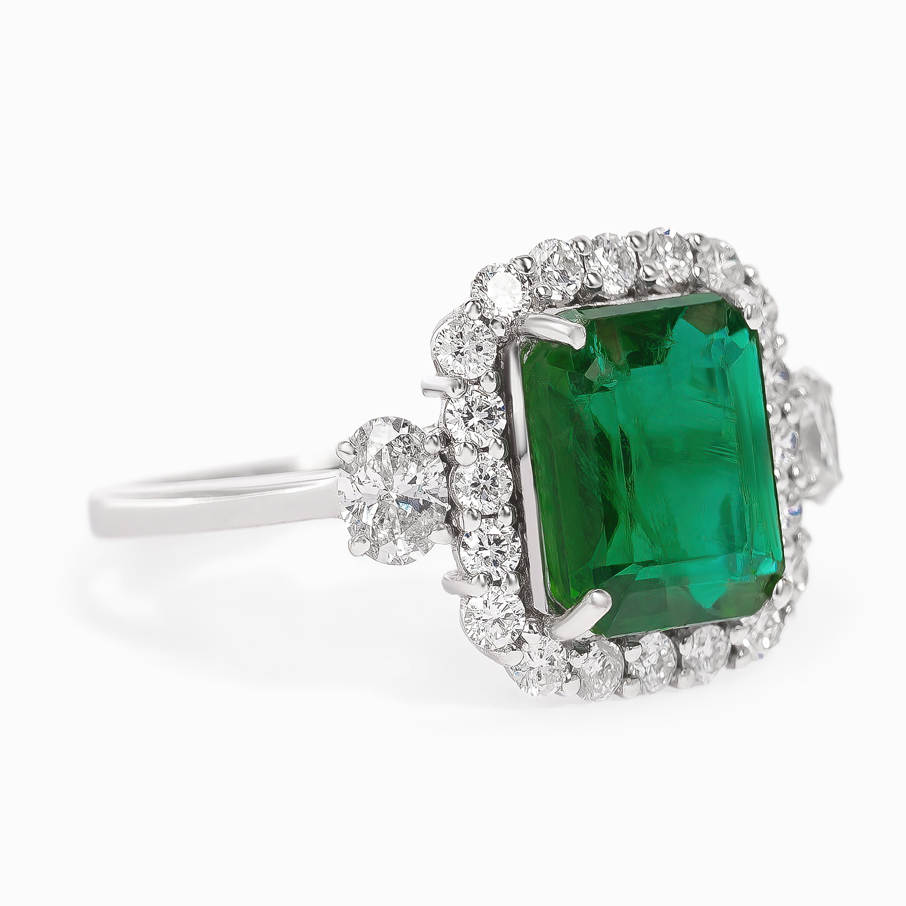 White Gold Ring with Diamond, Emerald Stones