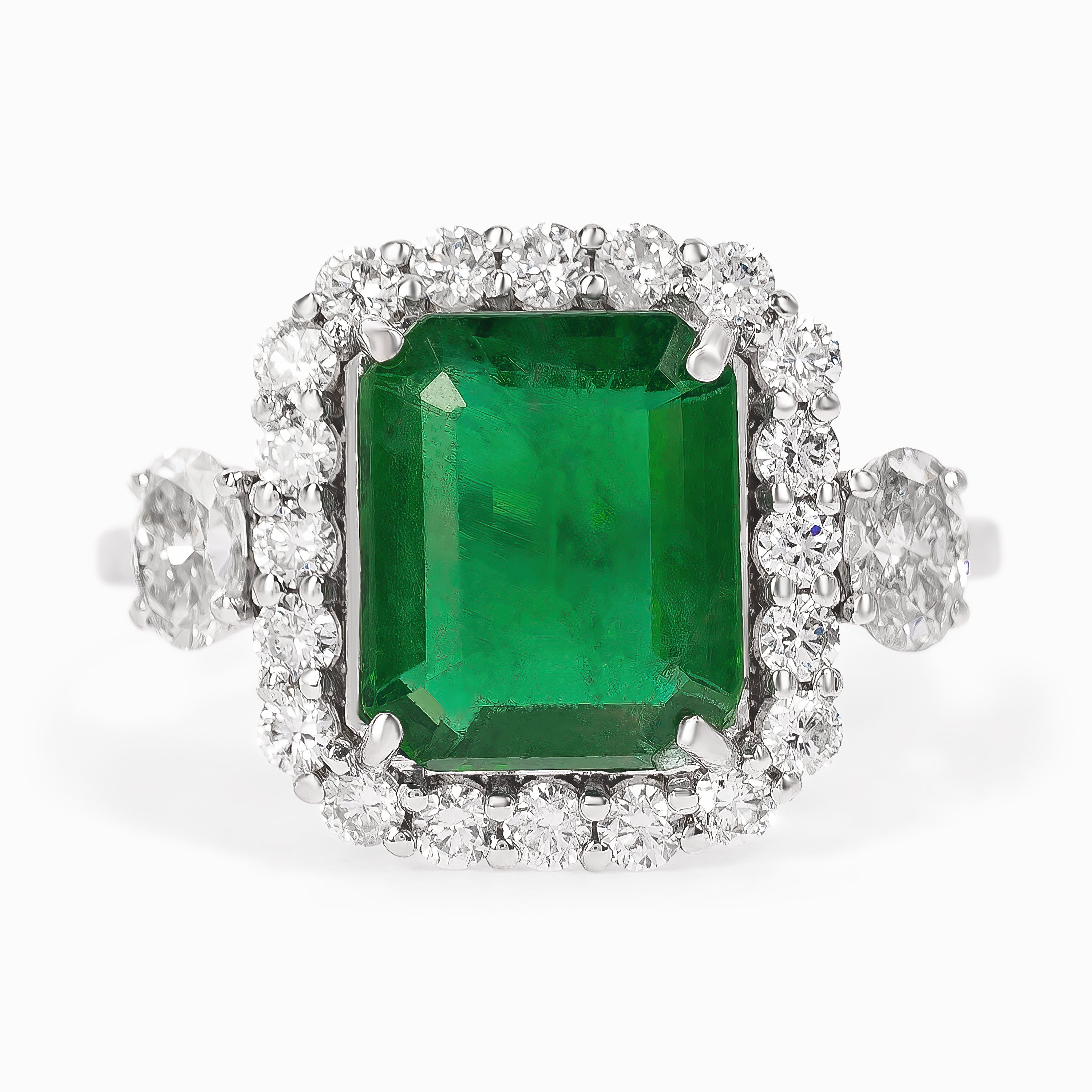 White Gold Ring with Diamond, Emerald Stones