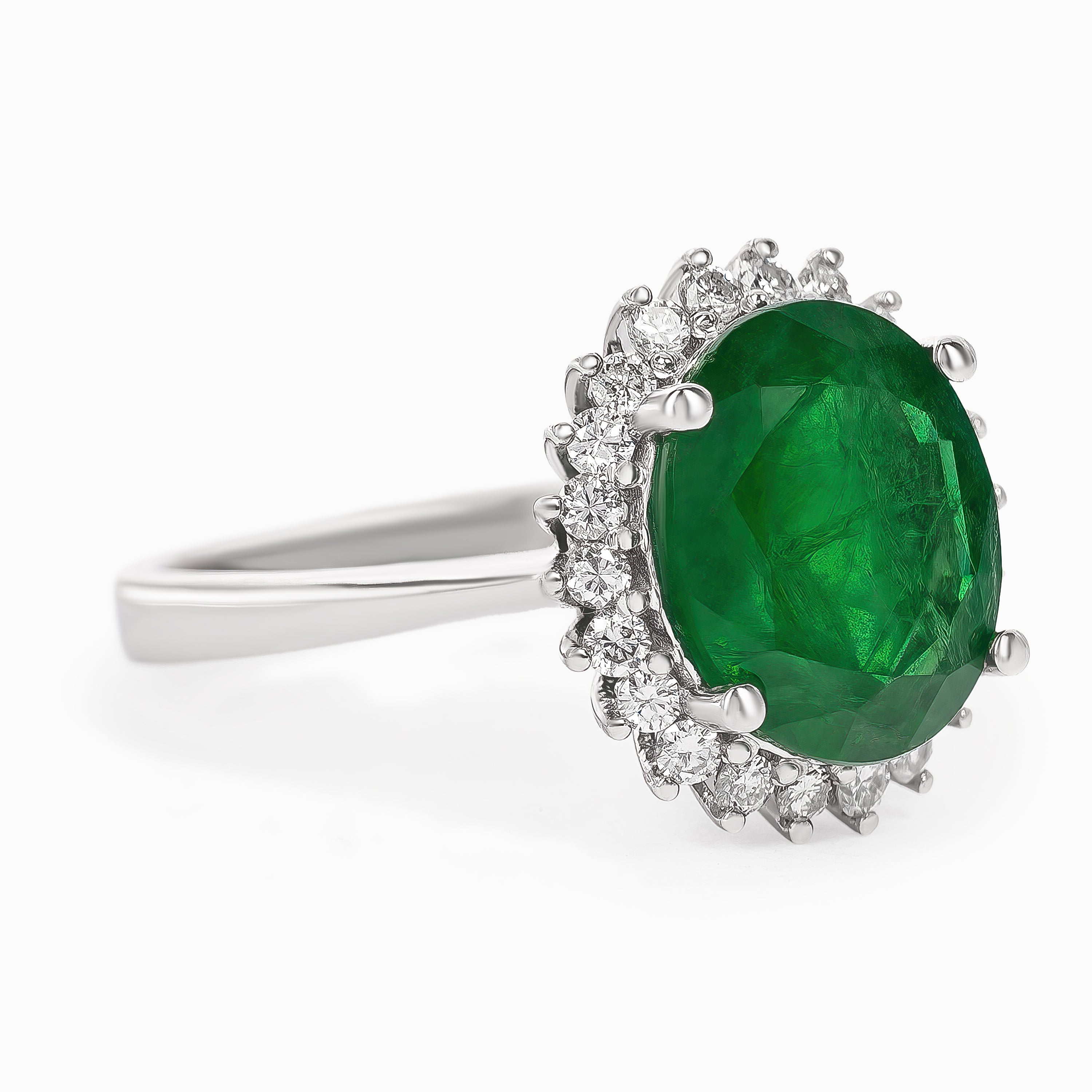White Gold Ring with Diamond, Emerald Stones