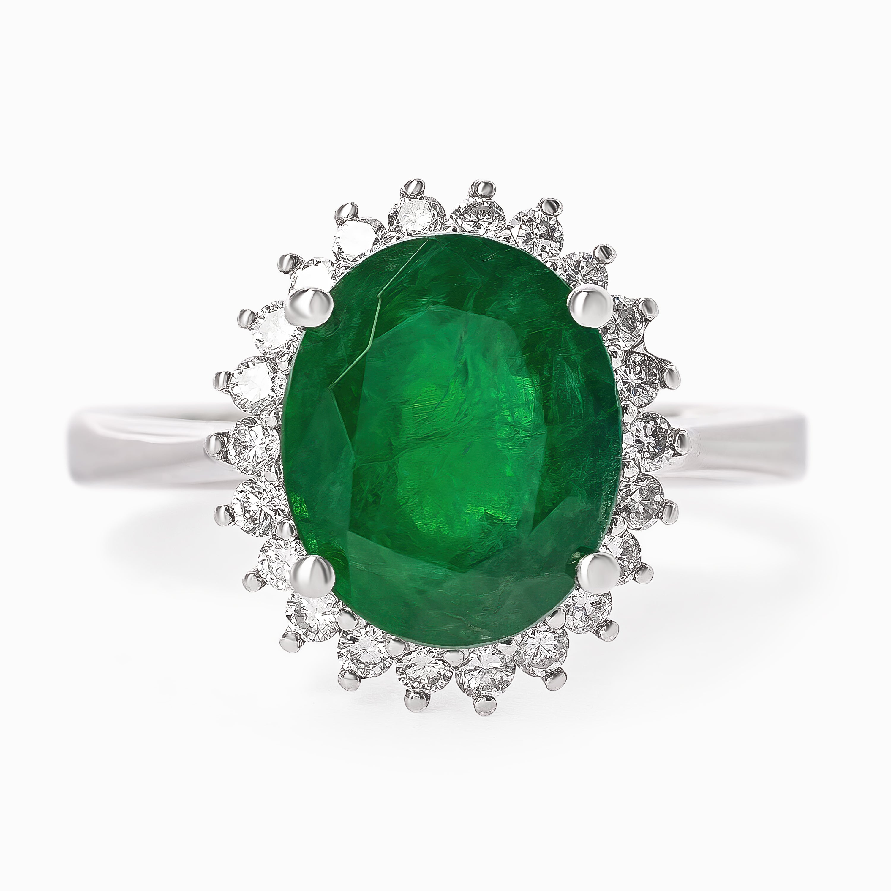 White Gold Ring with Diamond, Emerald Stones