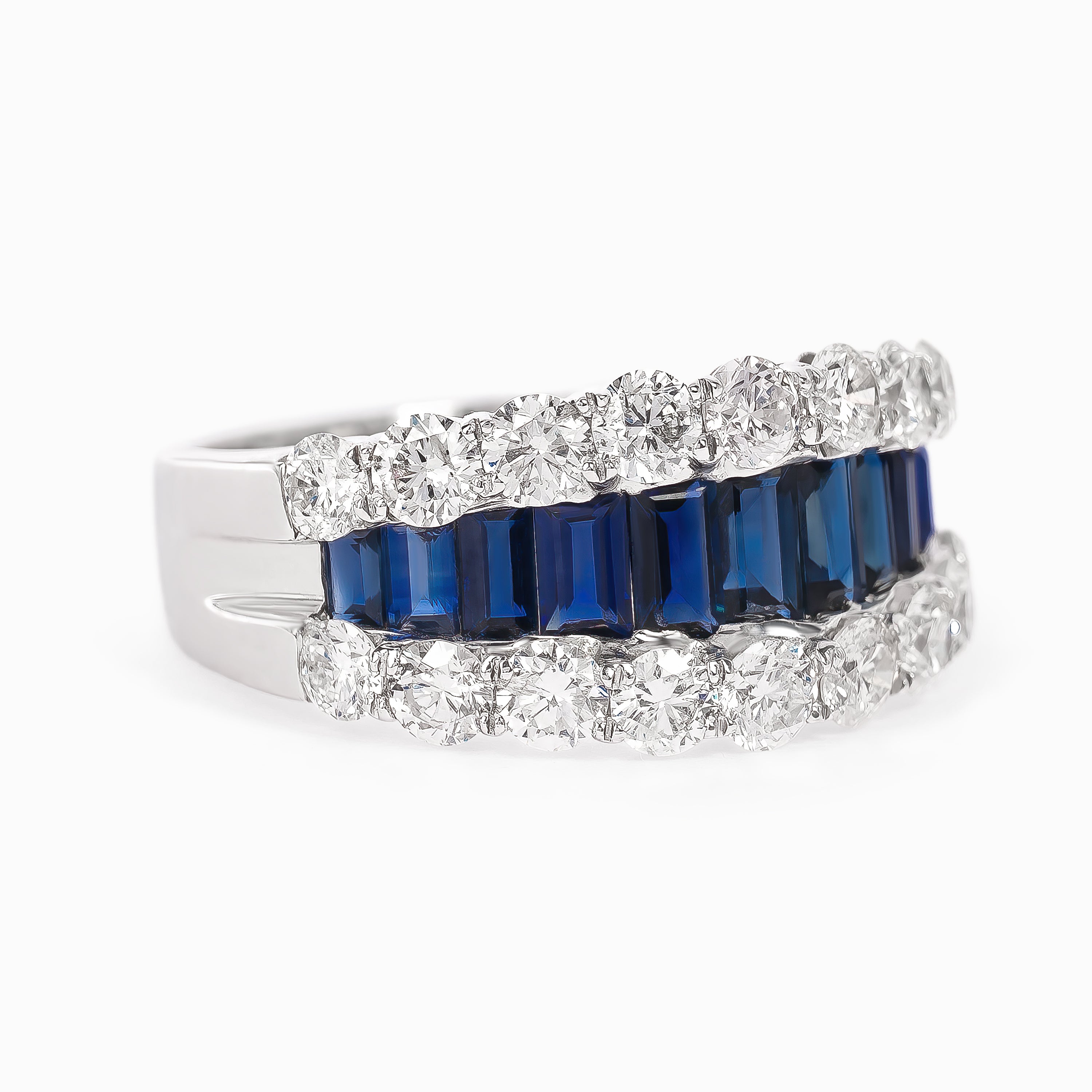 White Gold Ring with Diamond, Sapphire Stones