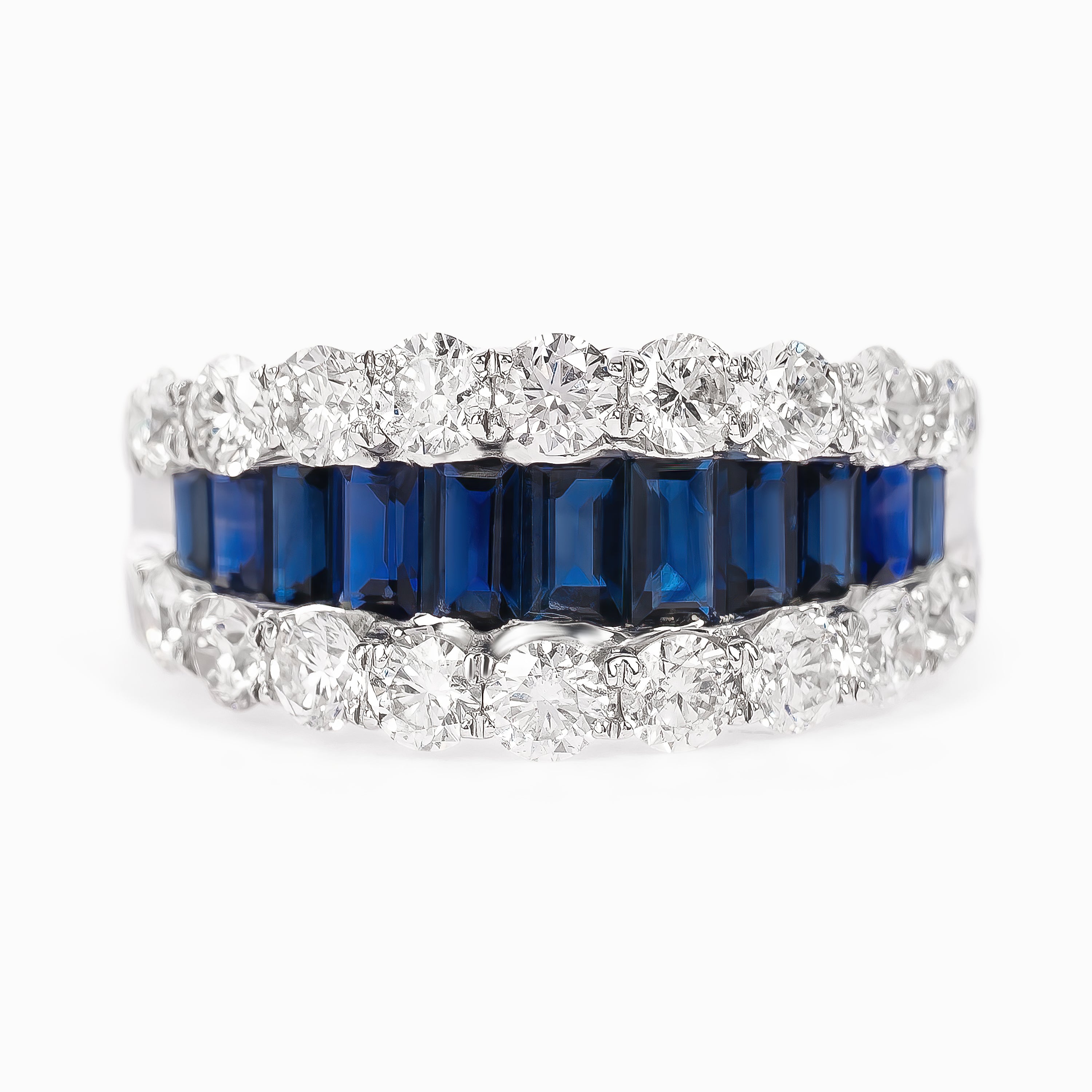 White Gold Ring with Diamond, Sapphire Stones