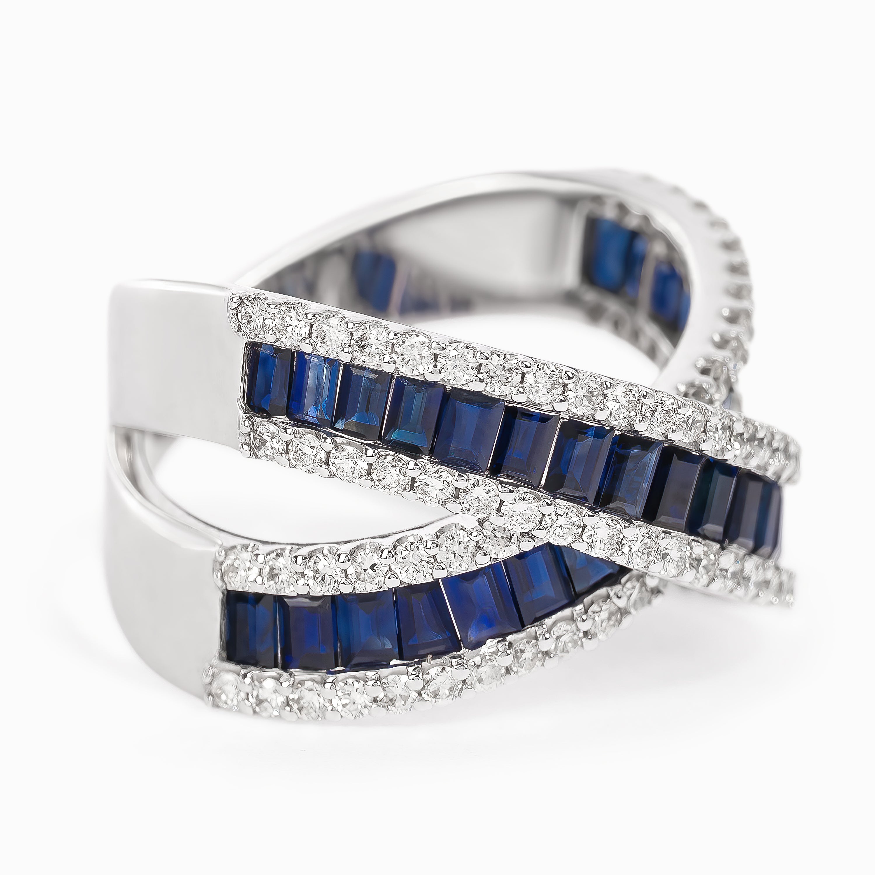 White Gold Ring with Diamond, Sapphire Stones