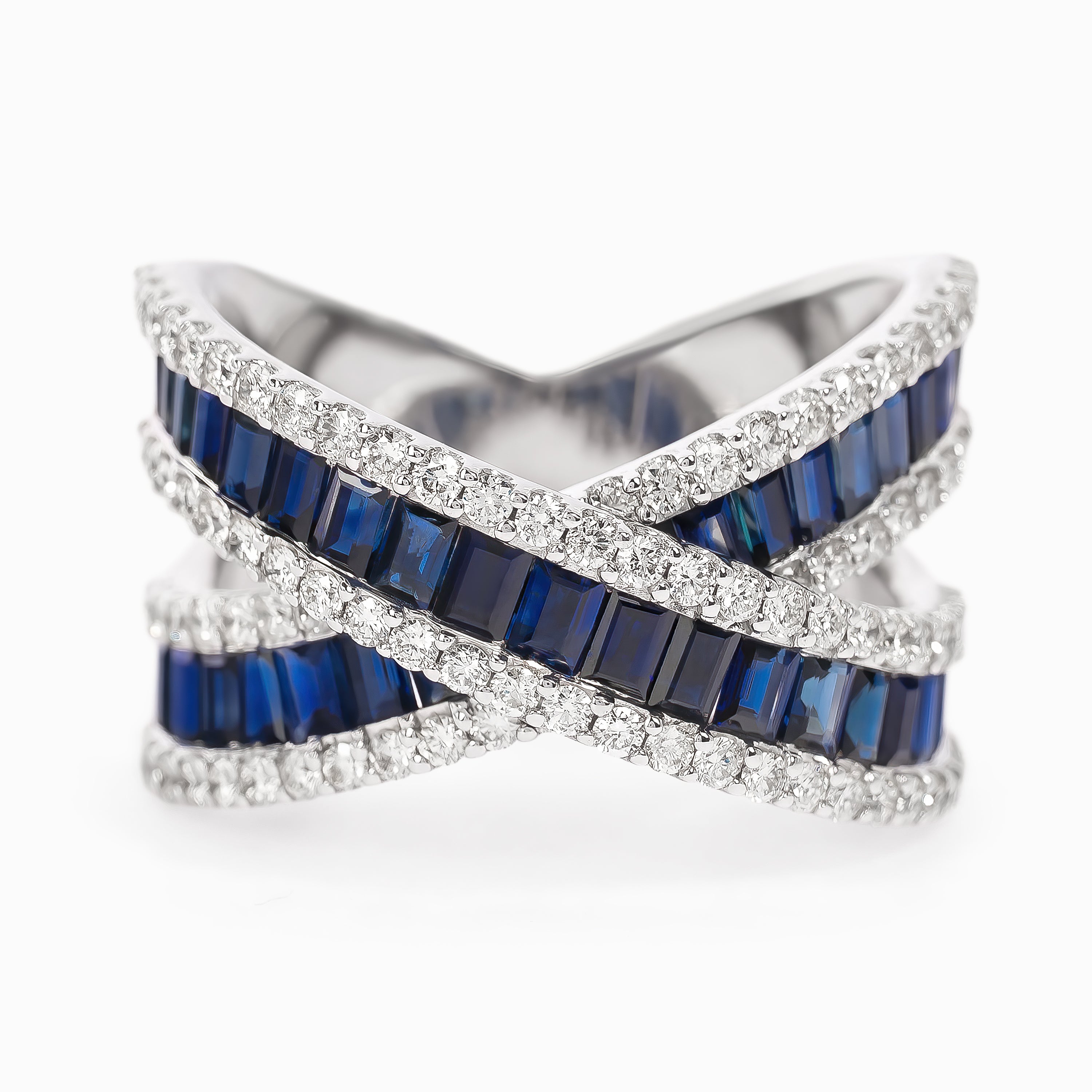 White Gold Ring with Diamond, Sapphire Stones