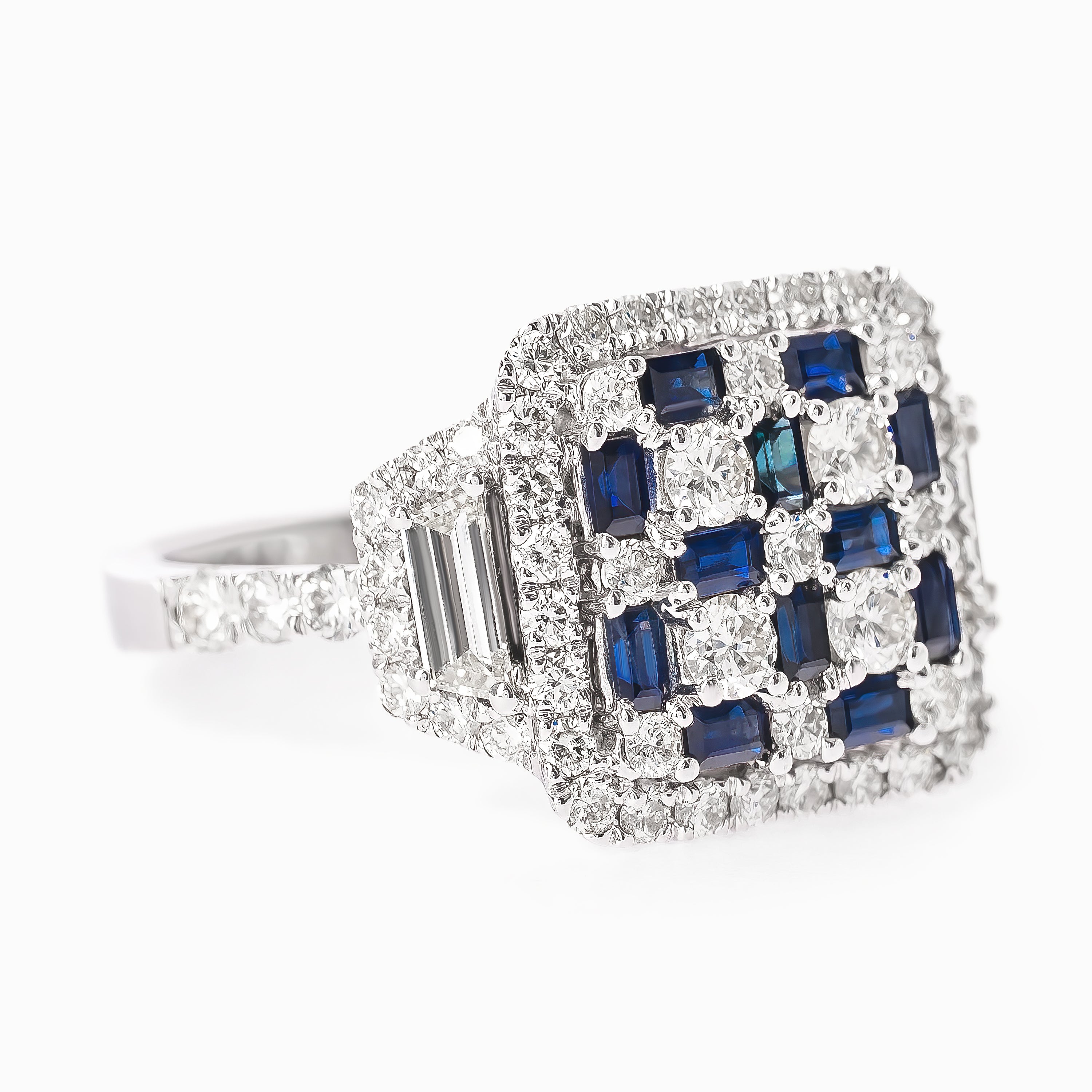 White Gold Ring with Diamond, Sapphire Stones