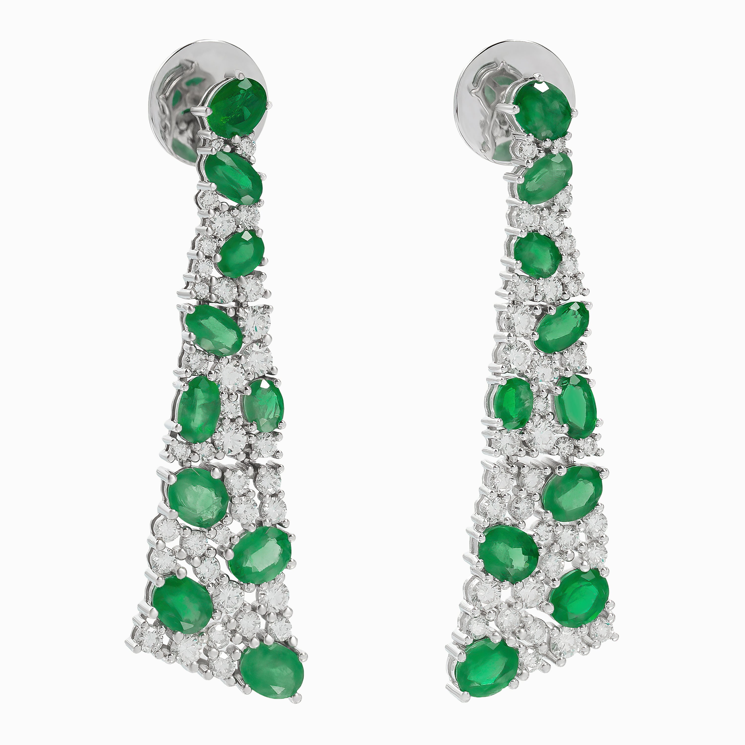 White Gold Drop Earrings with Diamond, Emerald Stones