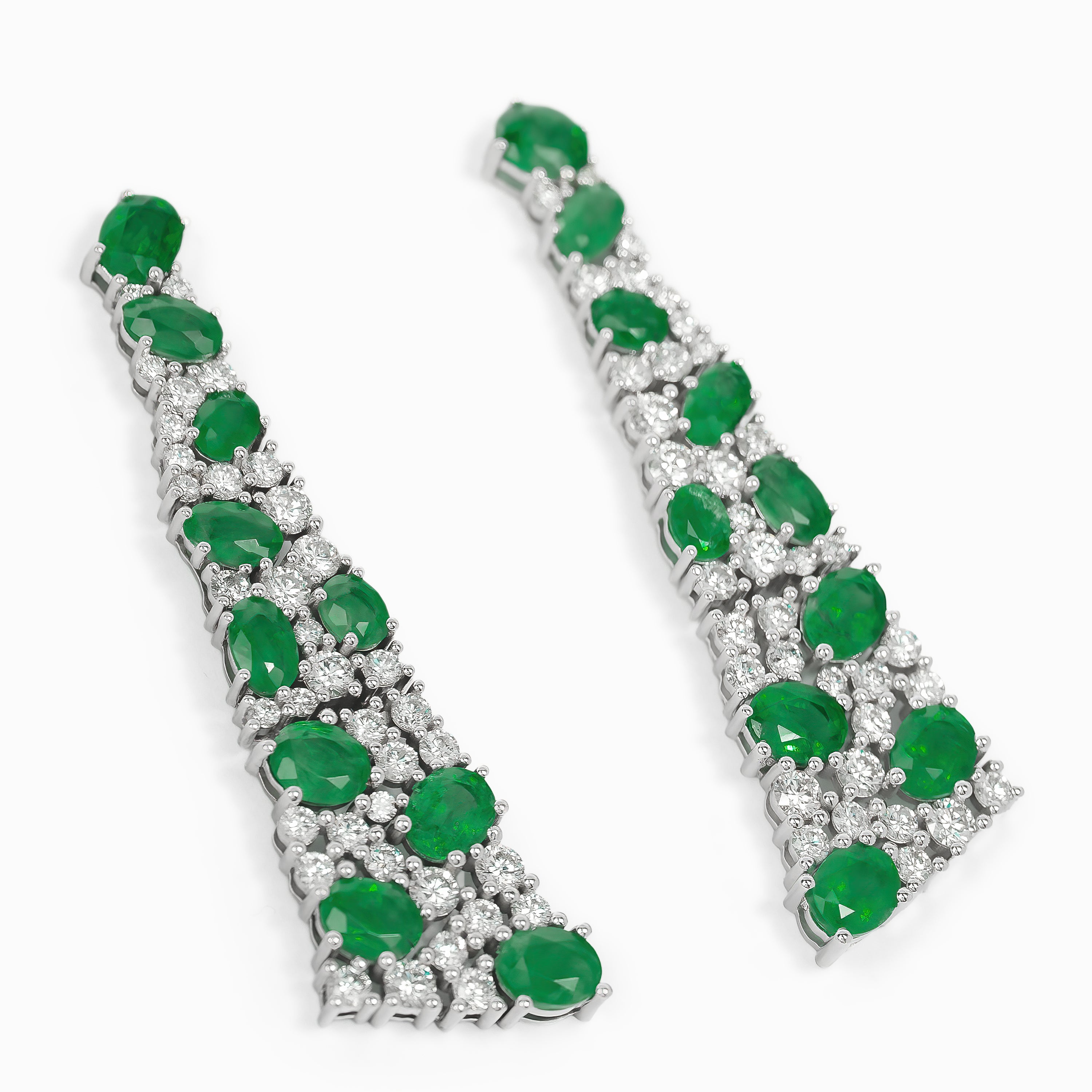 White Gold Drop Earrings with Diamond, Emerald Stones