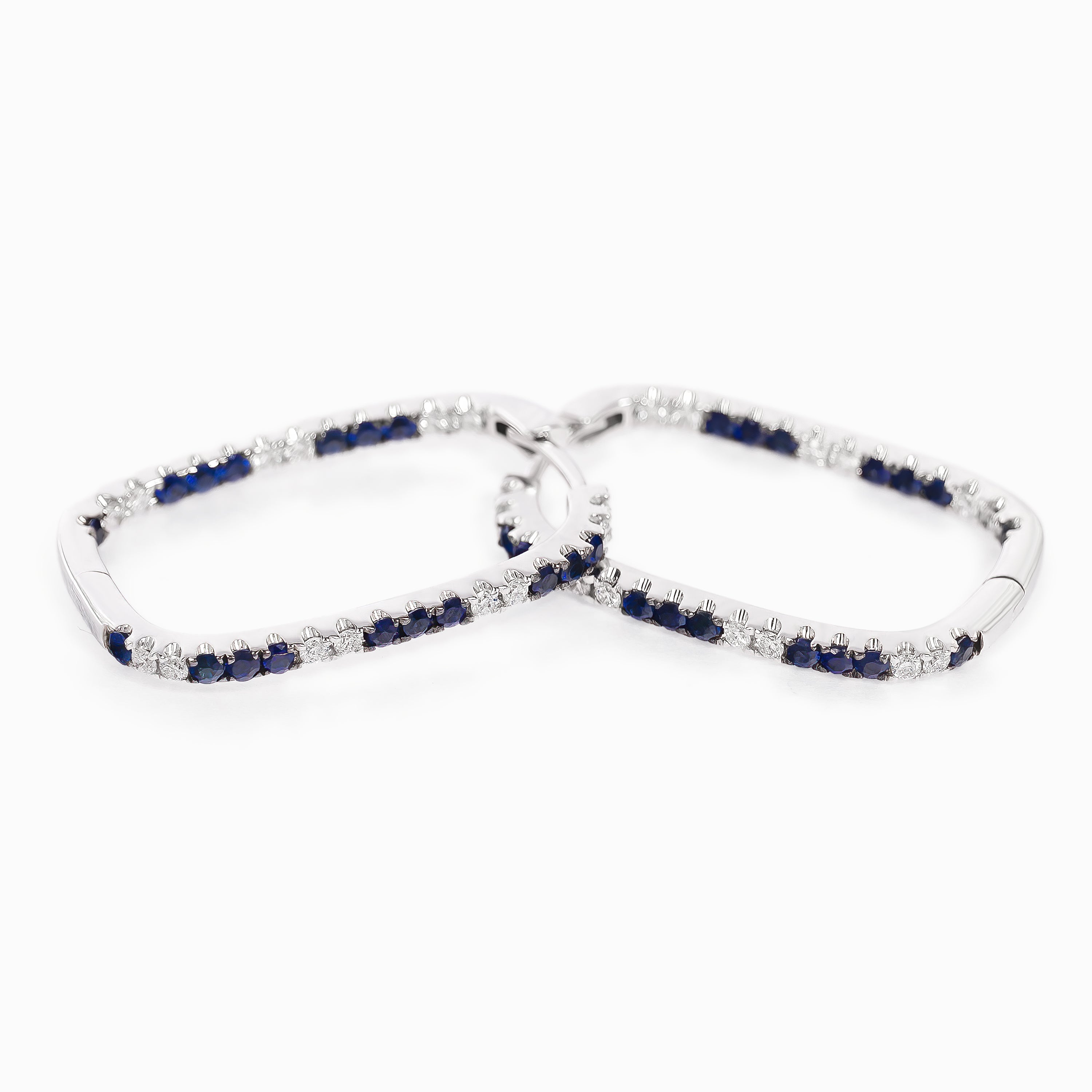 White Gold Hoop Earrings with Diamond, Sapphire Stones