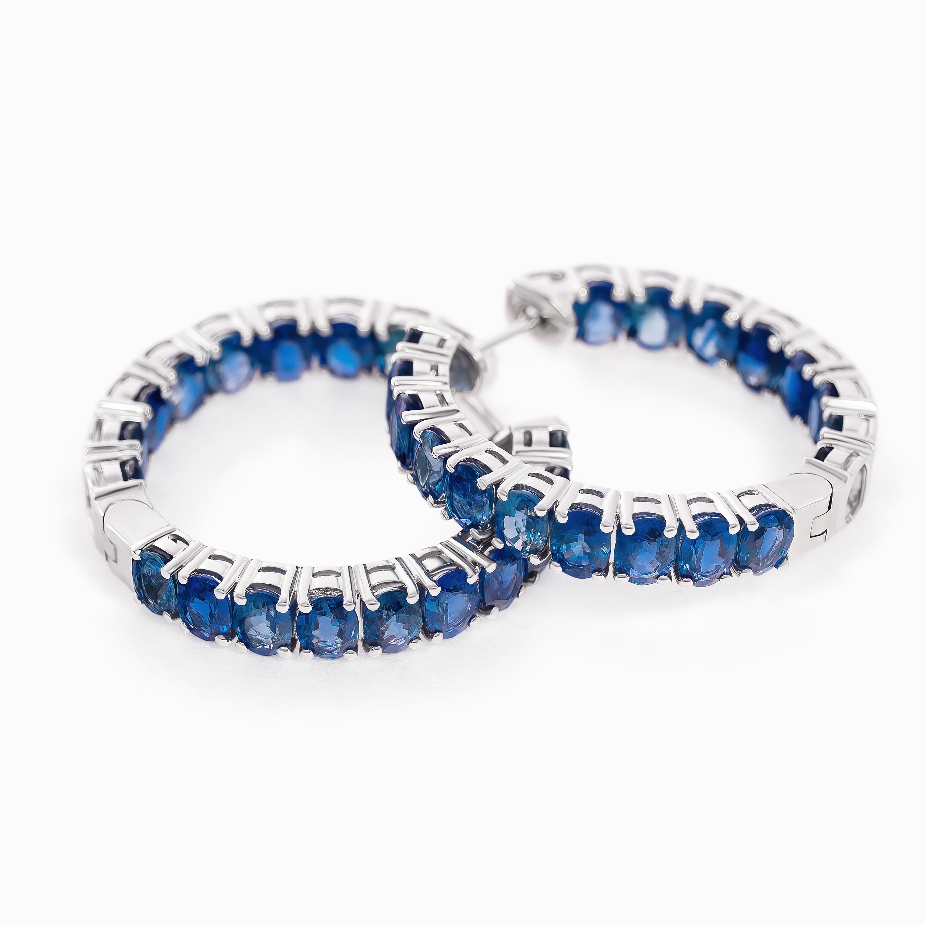 White Gold Hoop Earrings with Sapphire Stones