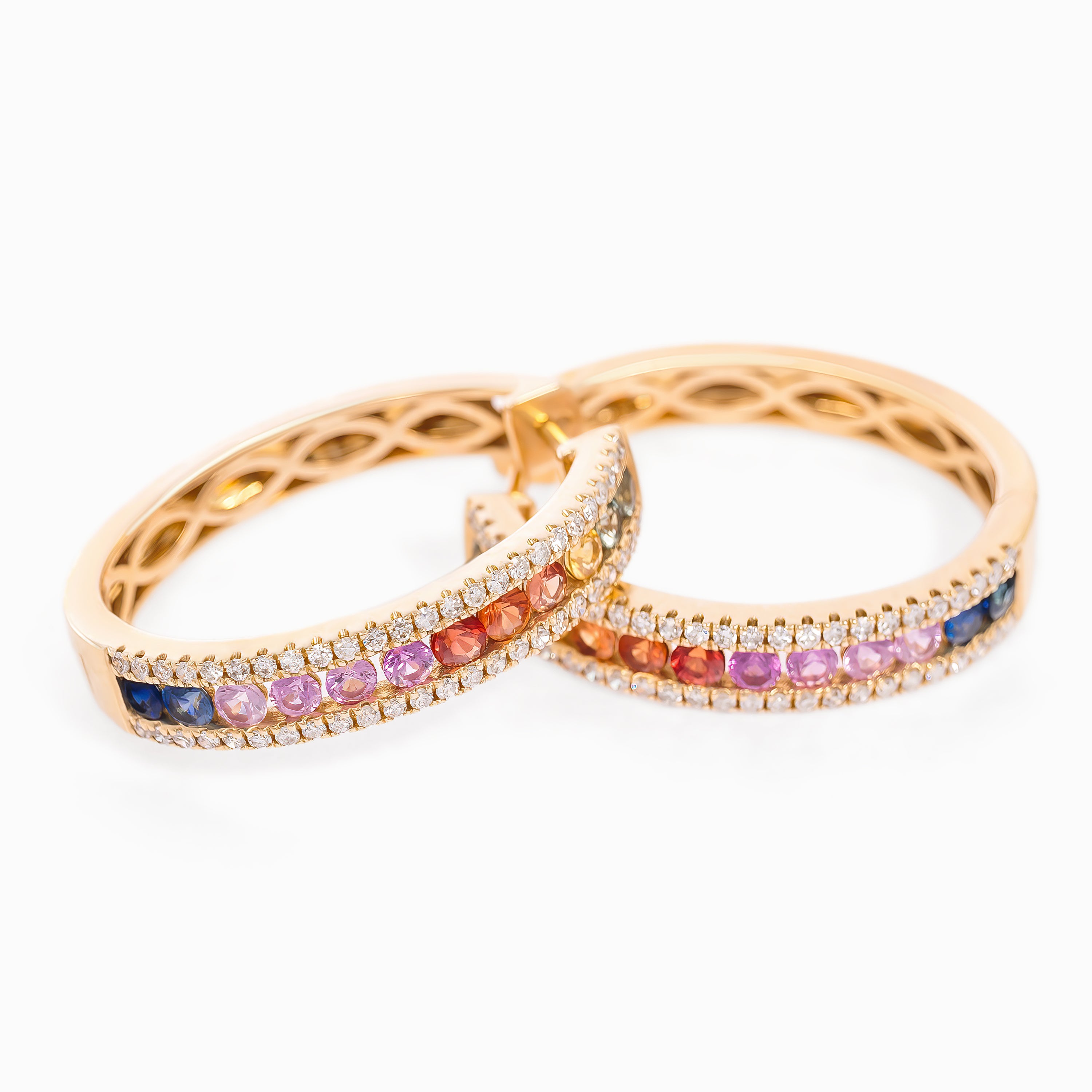 Yellow Gold Bangle Bracelet with Diamond, Sapphire Stones