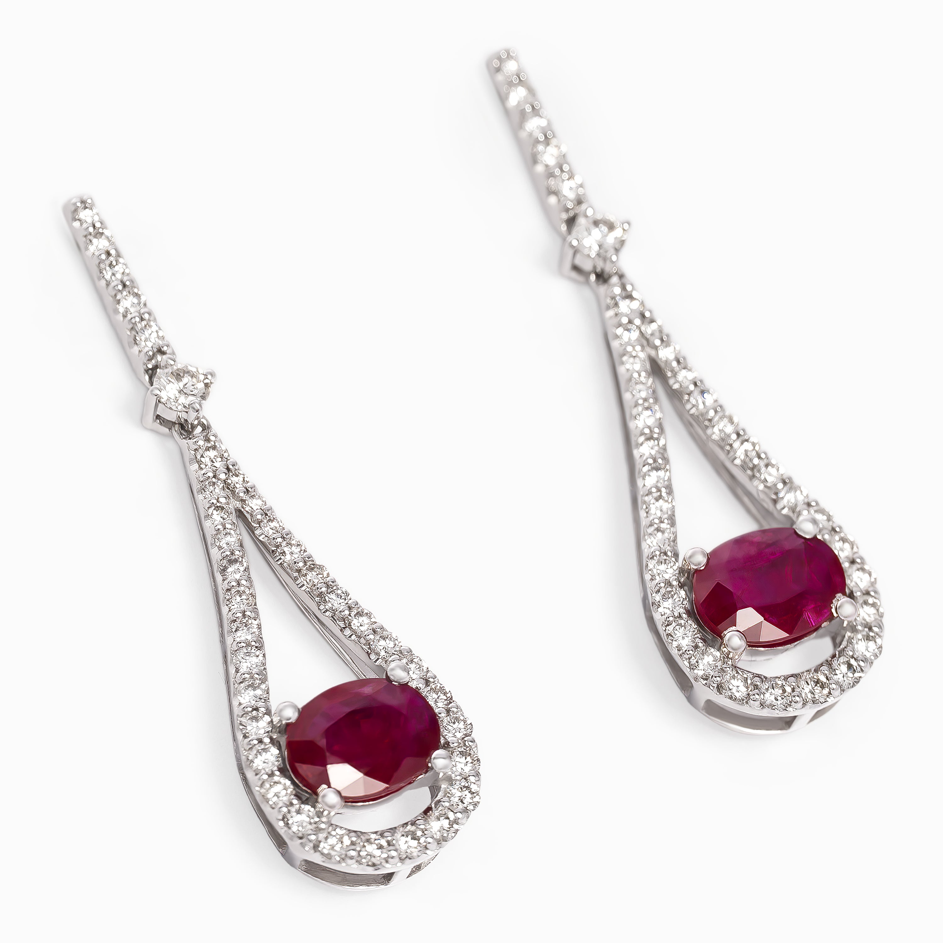 White Gold Drop Earrings with Diamond, Ruby Stones