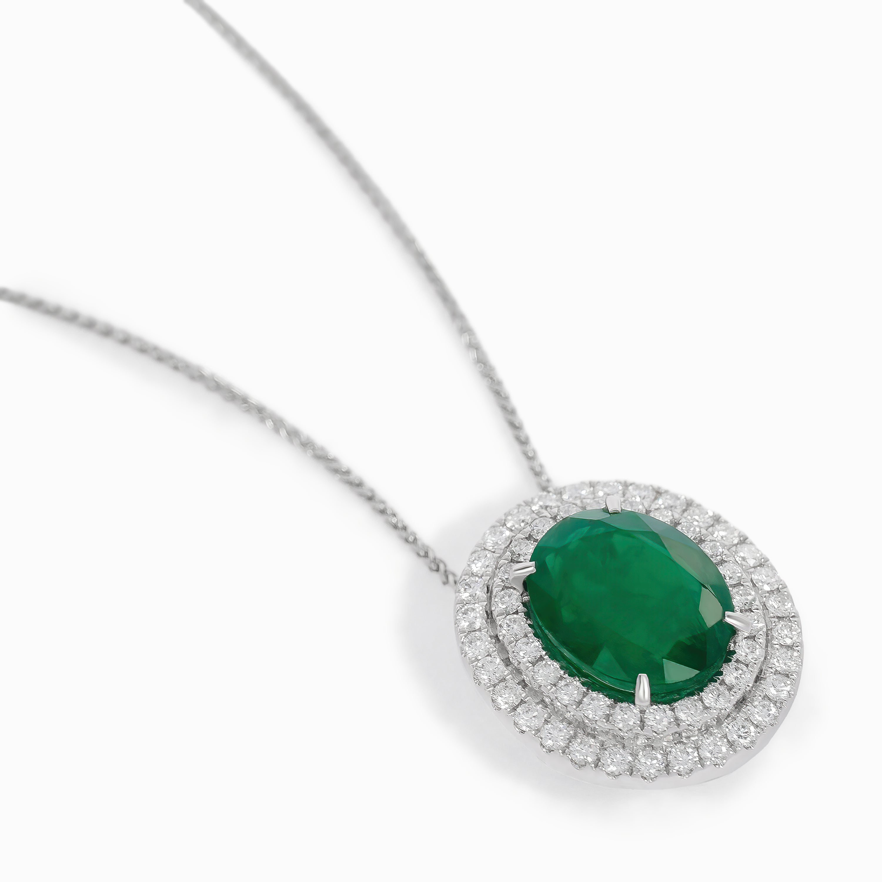 White Gold Pendant Necklace with Diamond, Emerald Stones