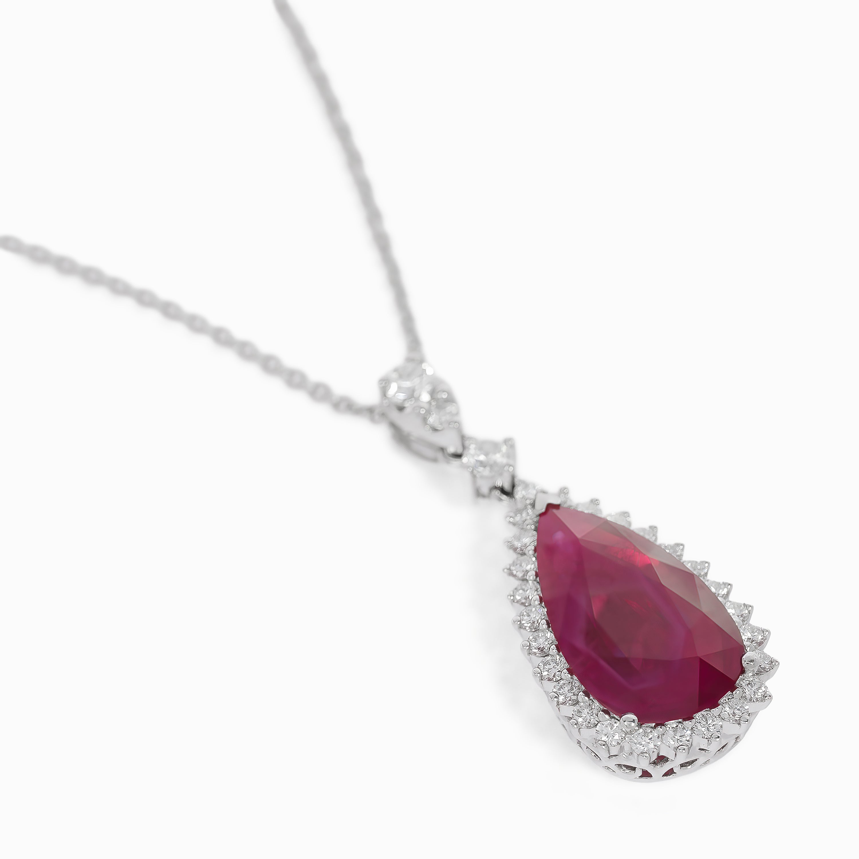 White Gold Necklace with Diamond, Ruby Stones