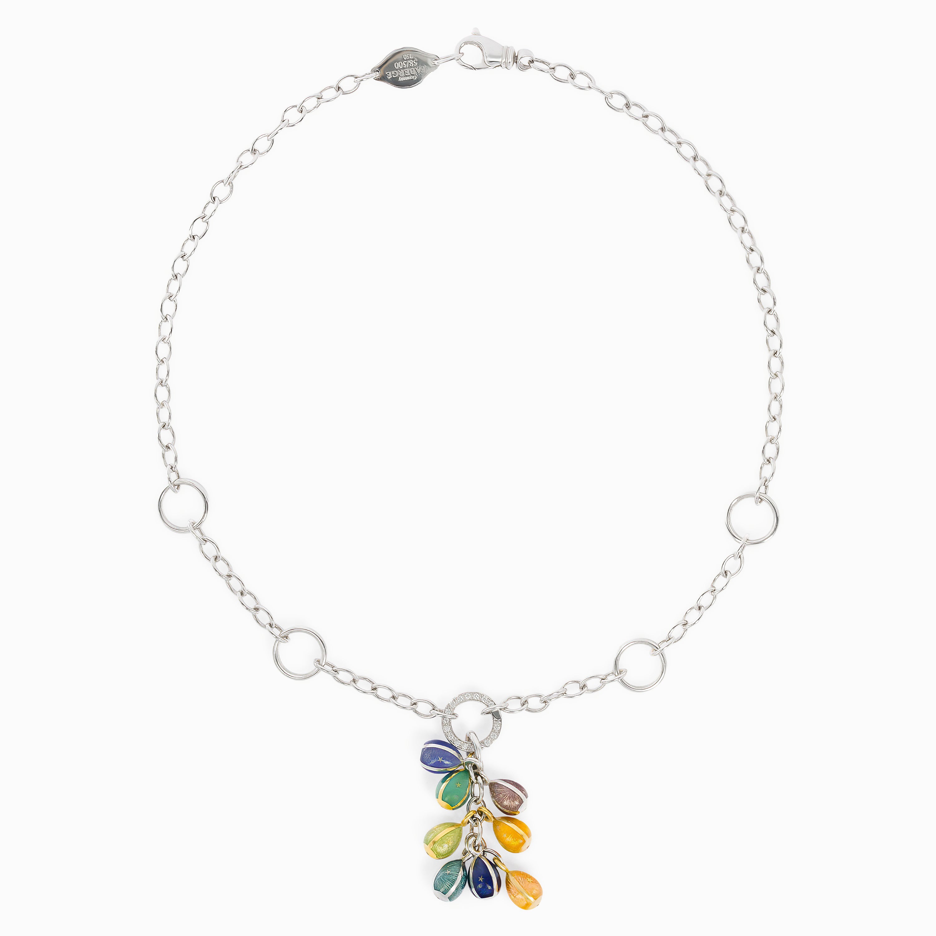 White Gold Chain Pendant Necklace with Diamond, Enamel Stones