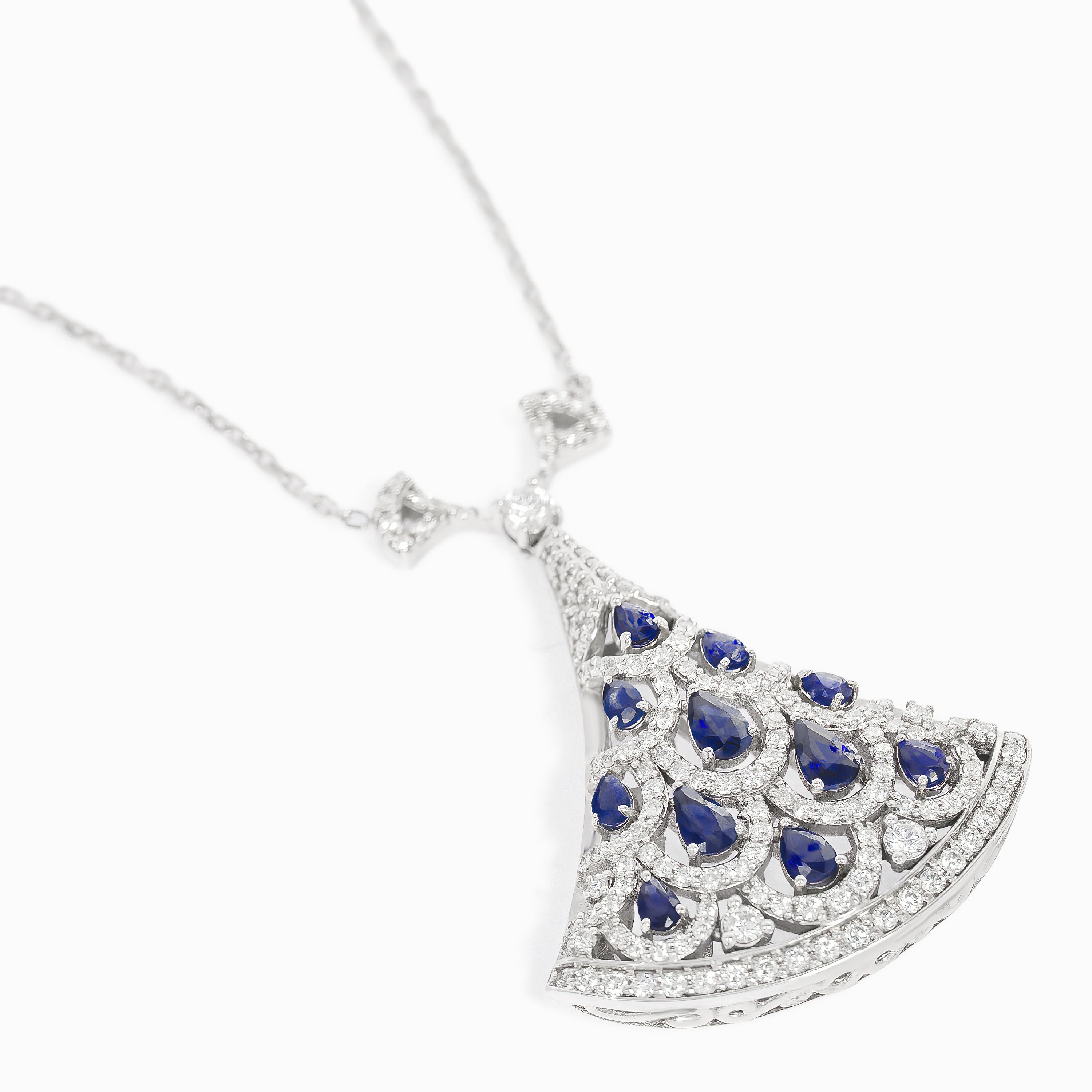 White Gold Pendant Necklace with Diamond, Sapphire Stones