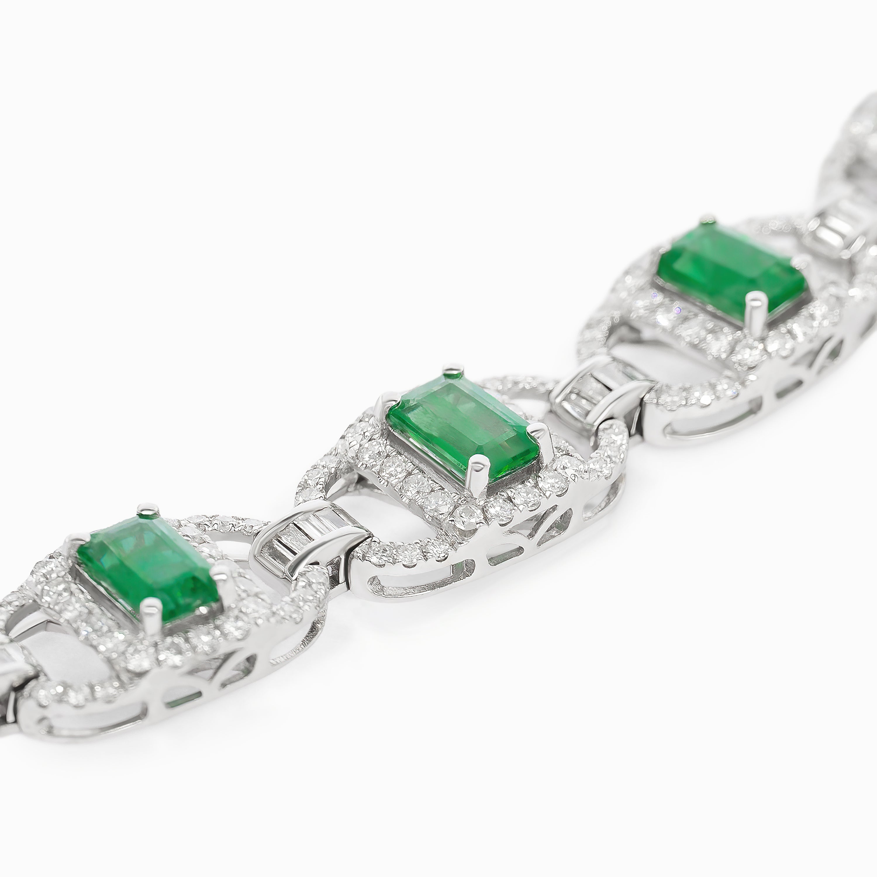 White Gold Gemstone Bracelet with Diamond, Emerald Stones