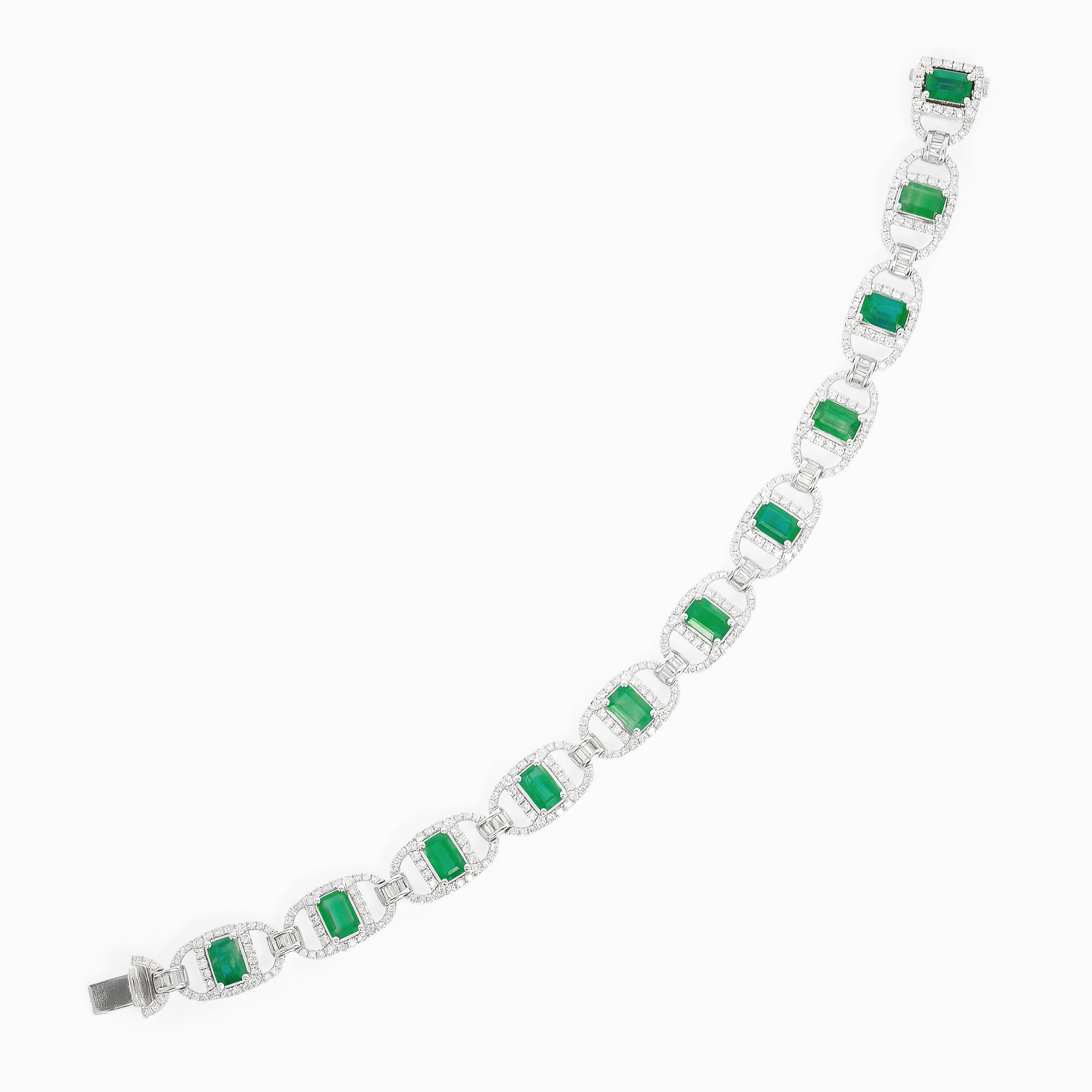 White Gold Gemstone Bracelet with Diamond, Emerald Stones