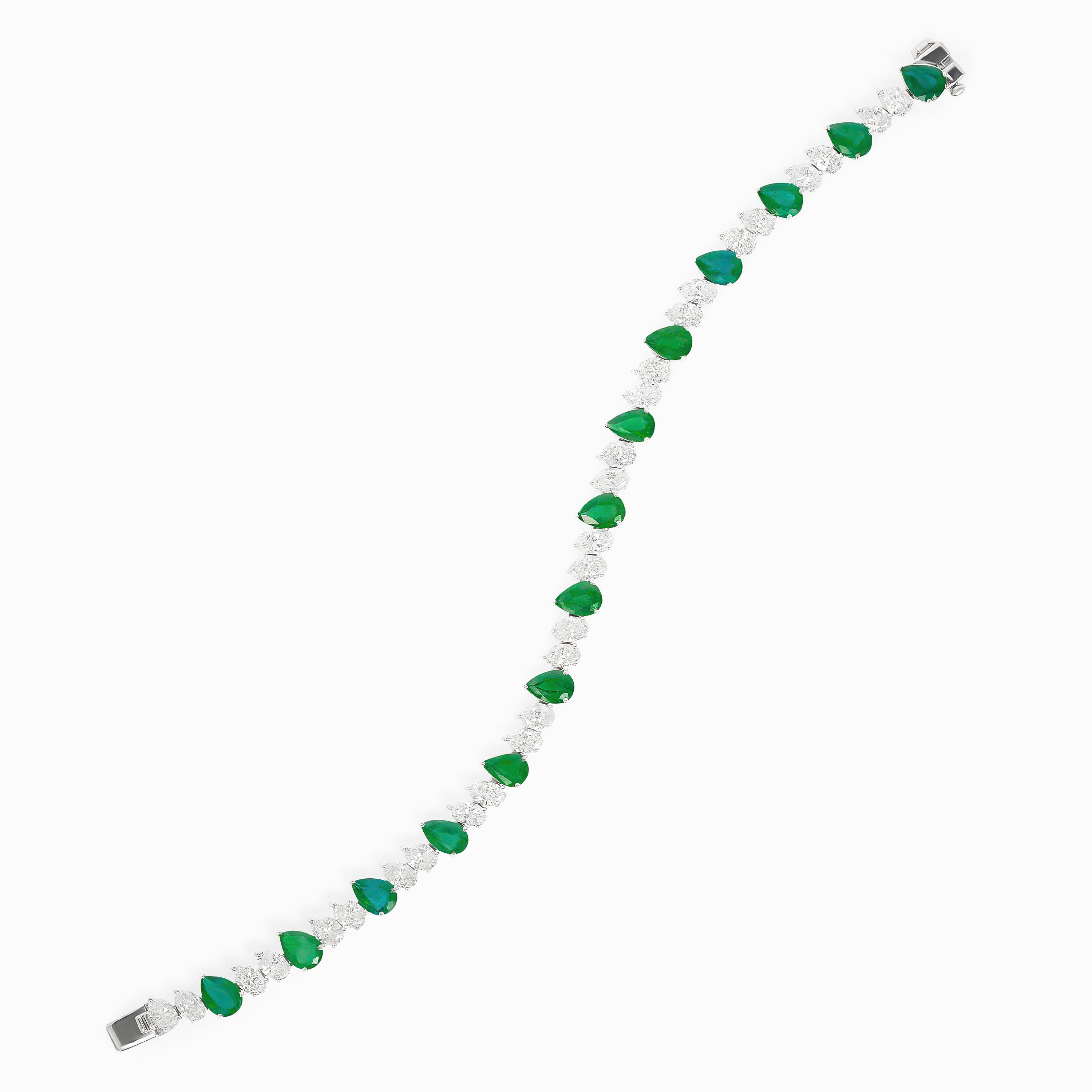 White Gold Gemstone Bracelet with Diamond, Emerald Stones