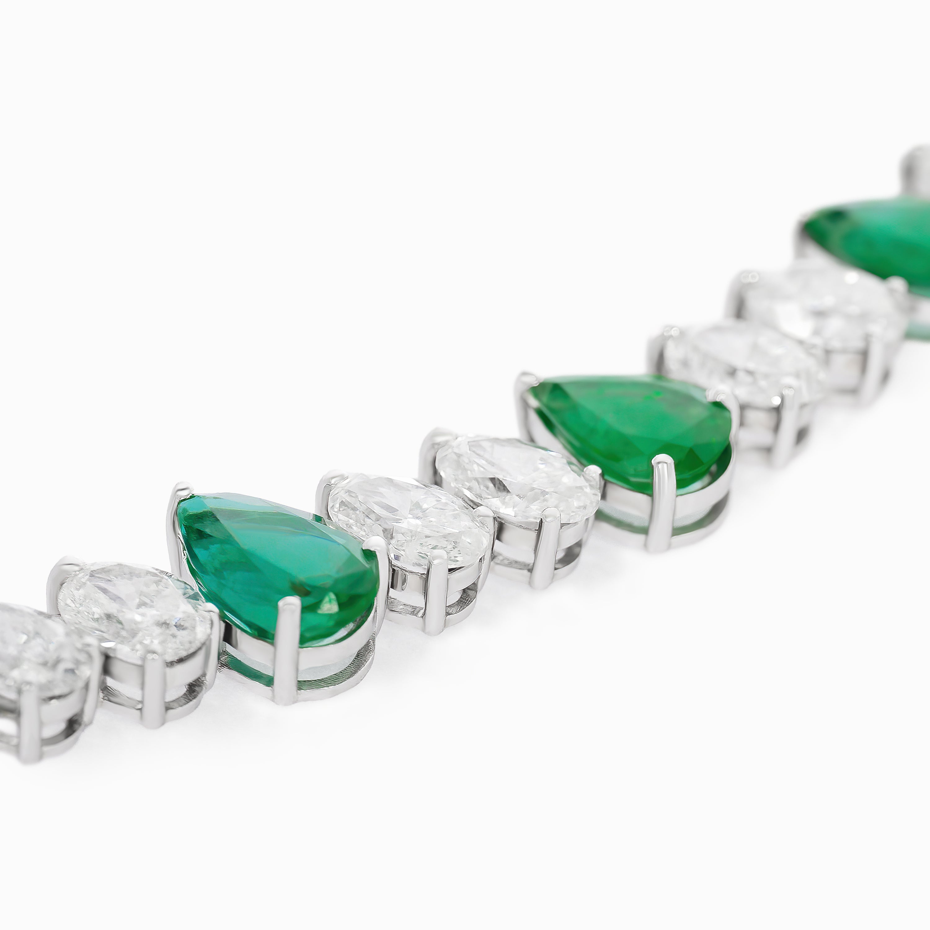 White Gold Gemstone Bracelet with Diamond, Emerald Stones