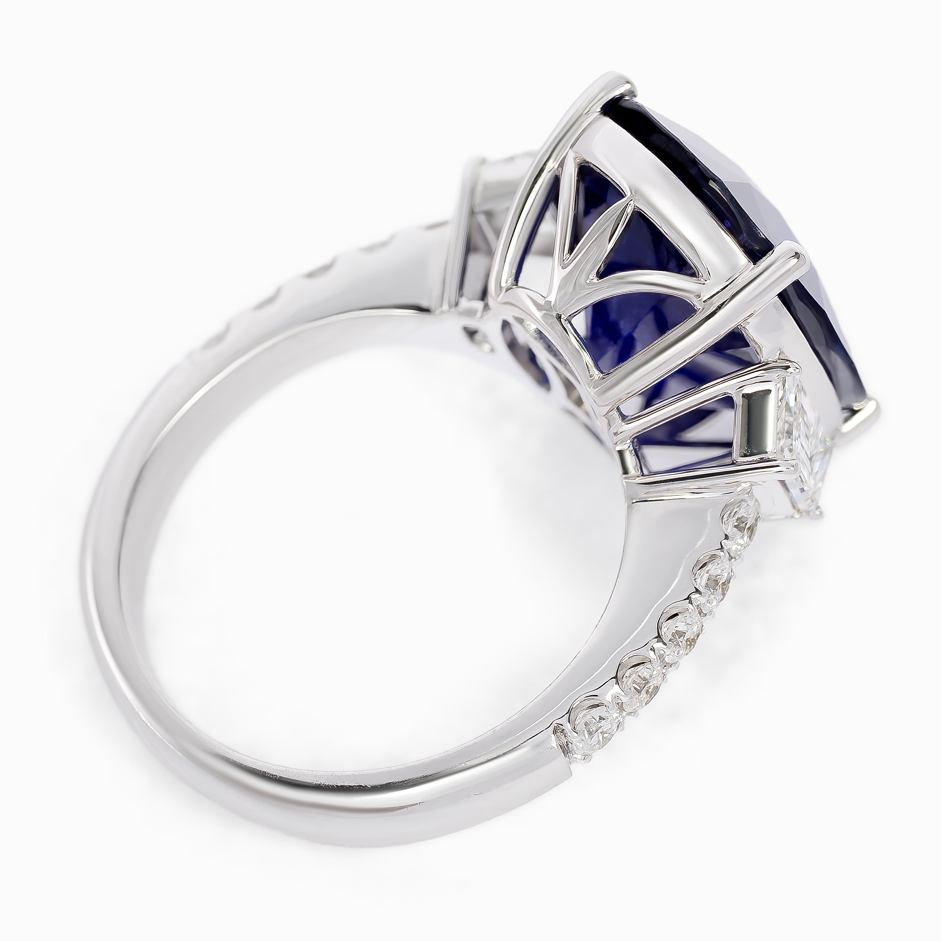 White Gold Ring with Diamond, Sapphire Stones
