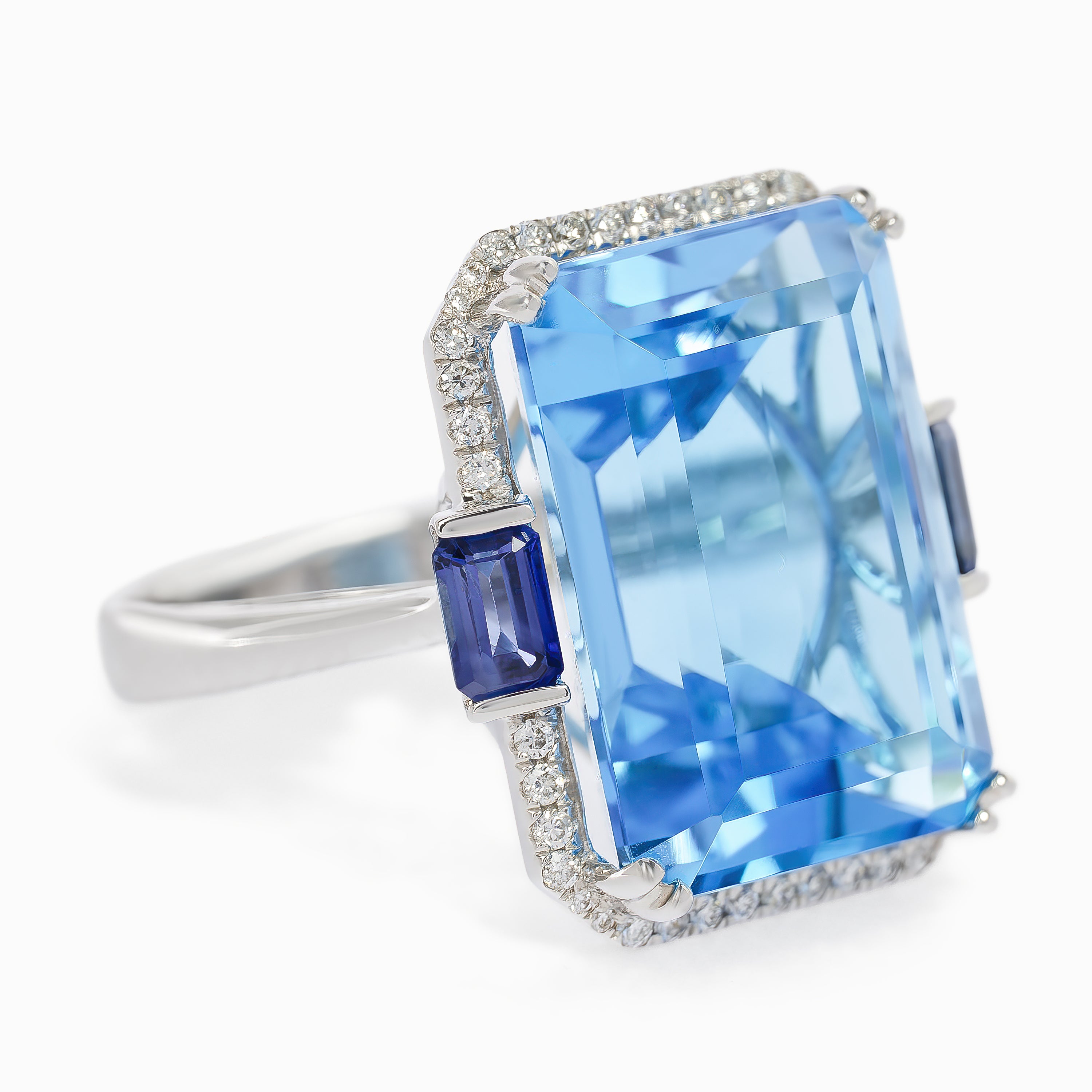 White Gold Ring with Diamond, Topaz Stones