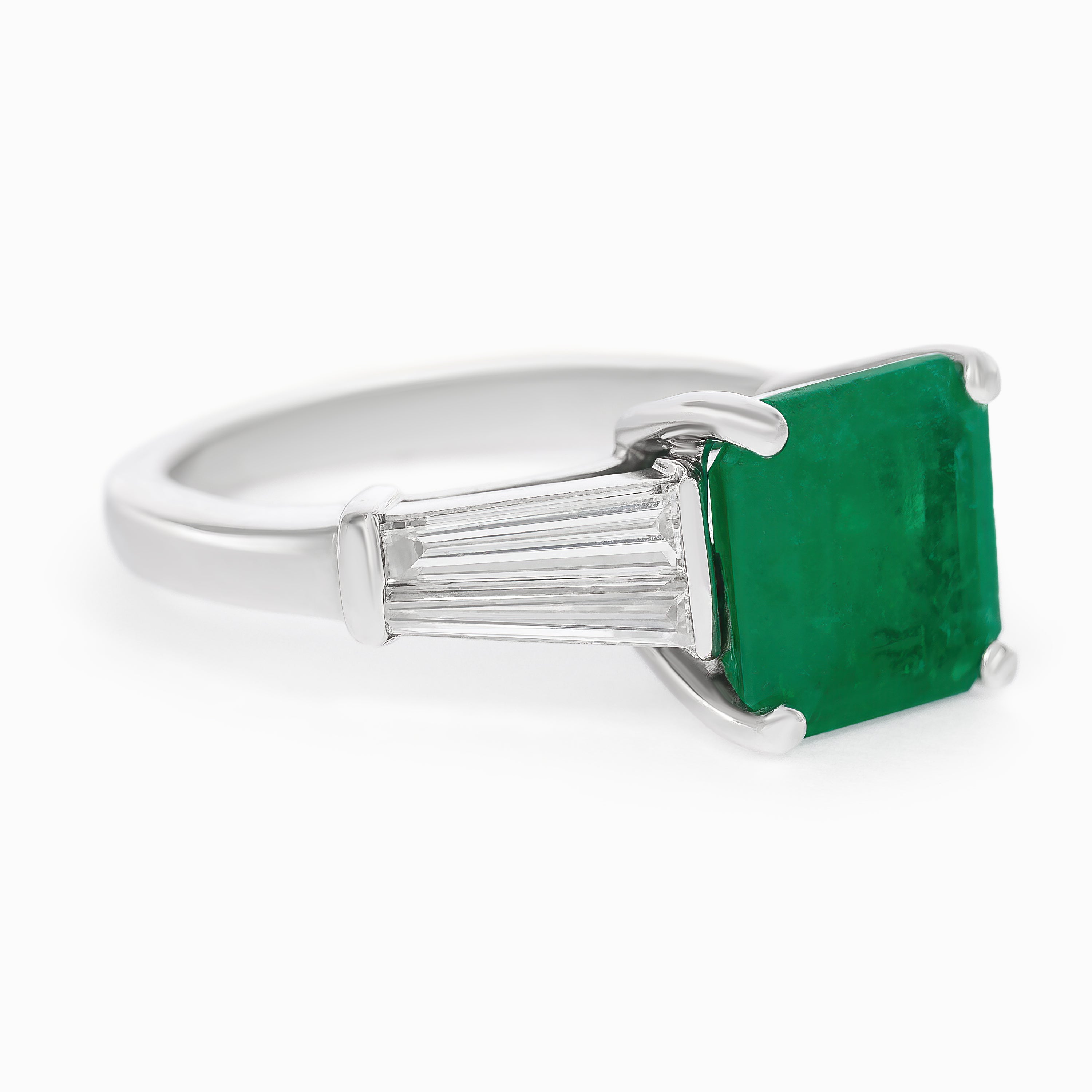 White Gold Ring with Diamond, Emerald Stones