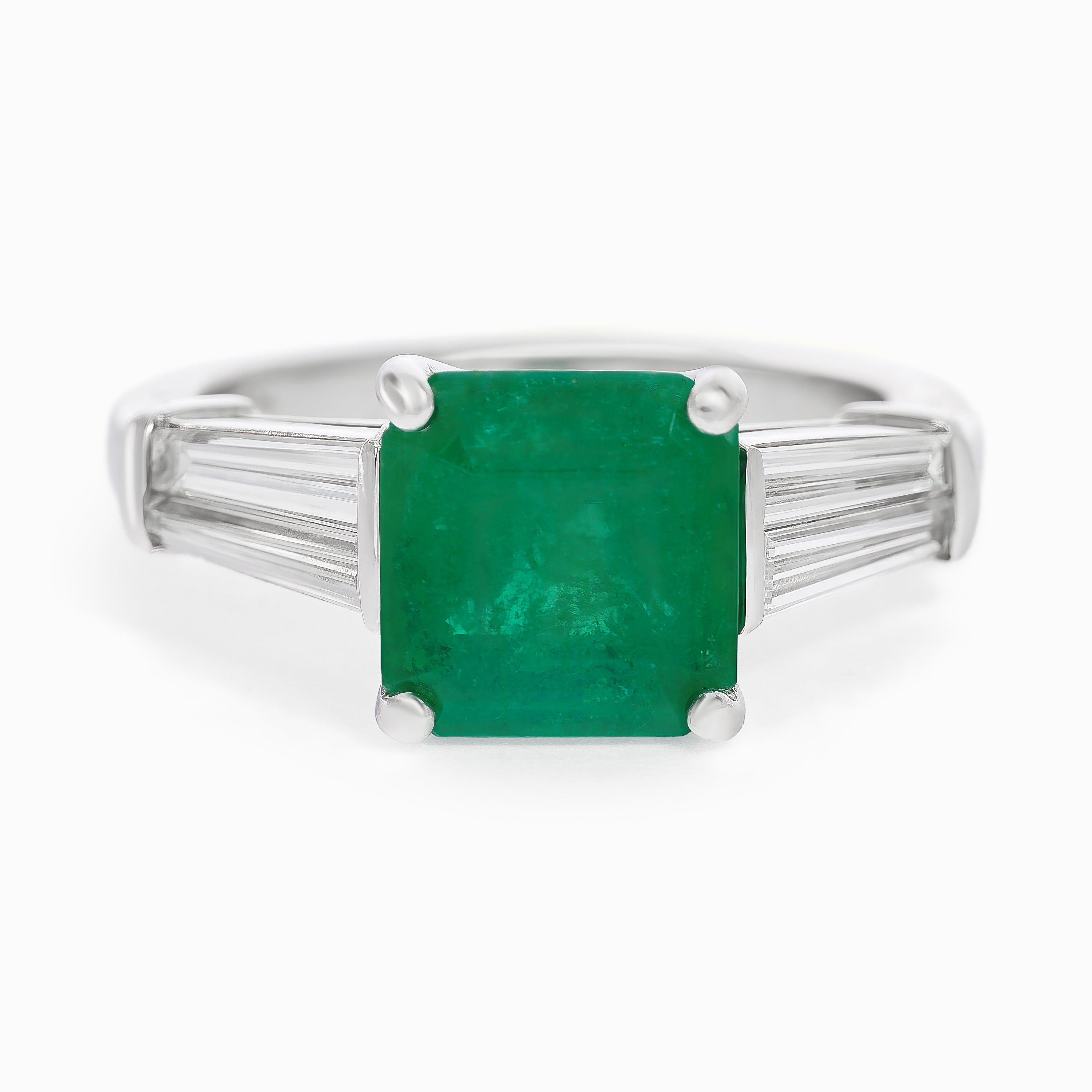 White Gold Ring with Diamond, Emerald Stones