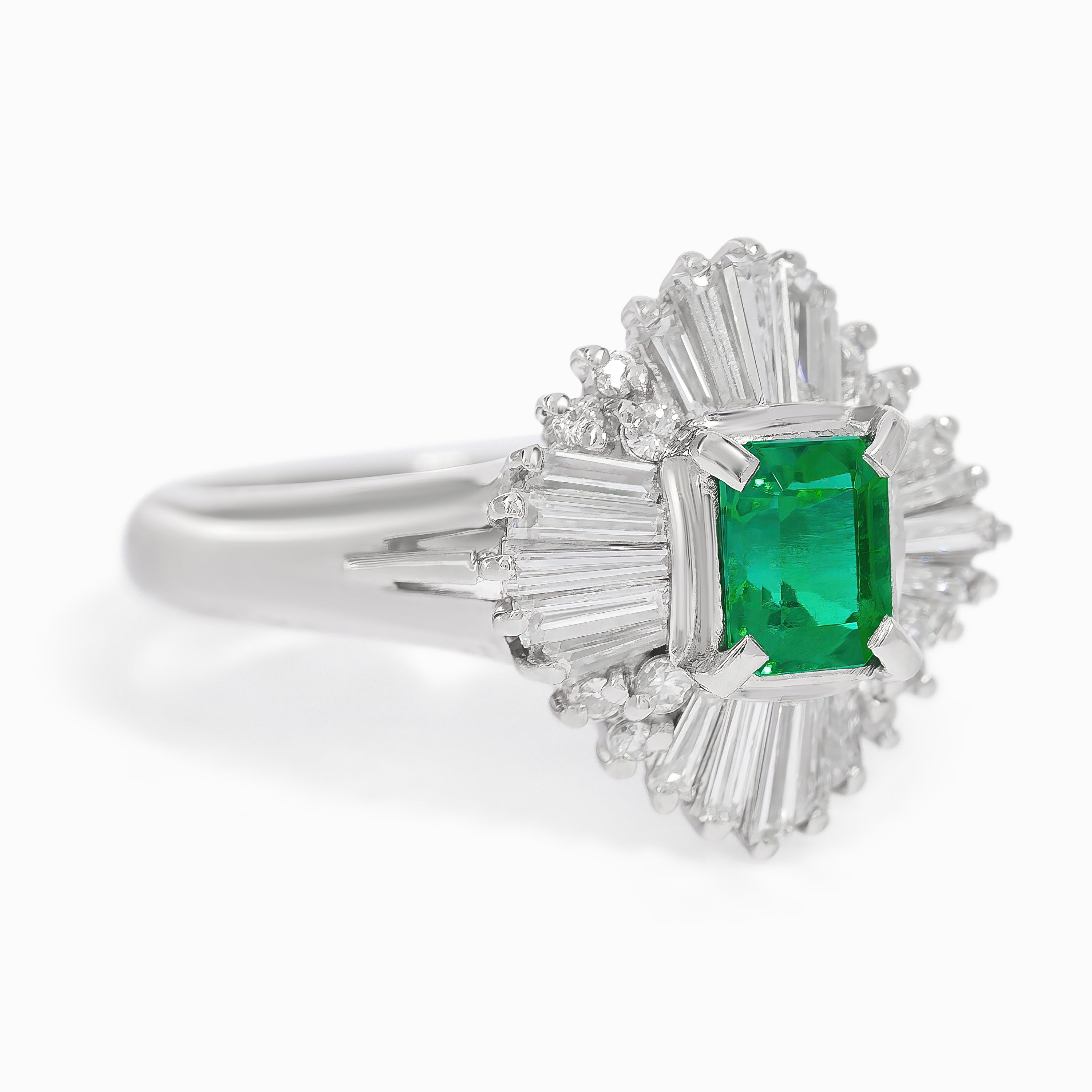 White Gold Ring with Diamond, Emerald Stones