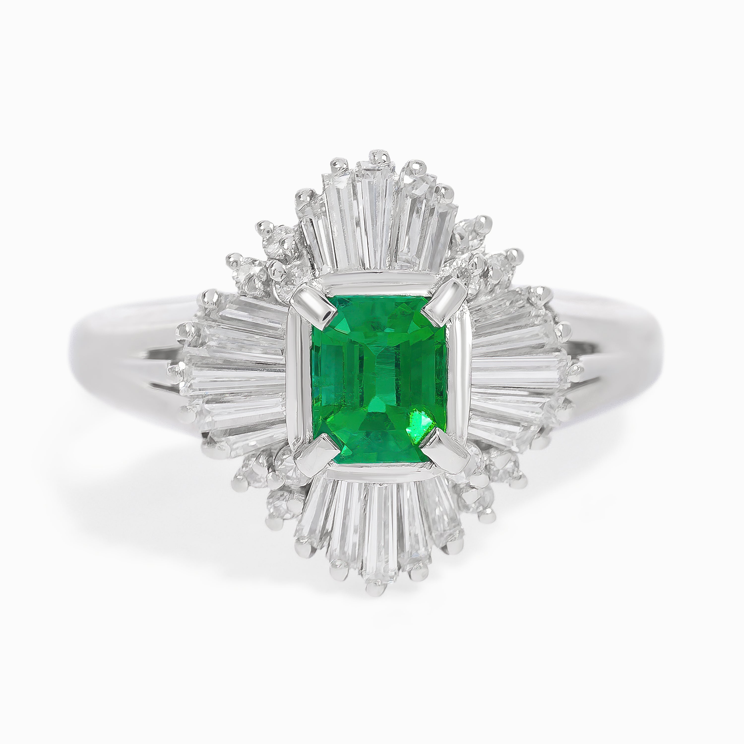 White Gold Ring with Diamond, Emerald Stones