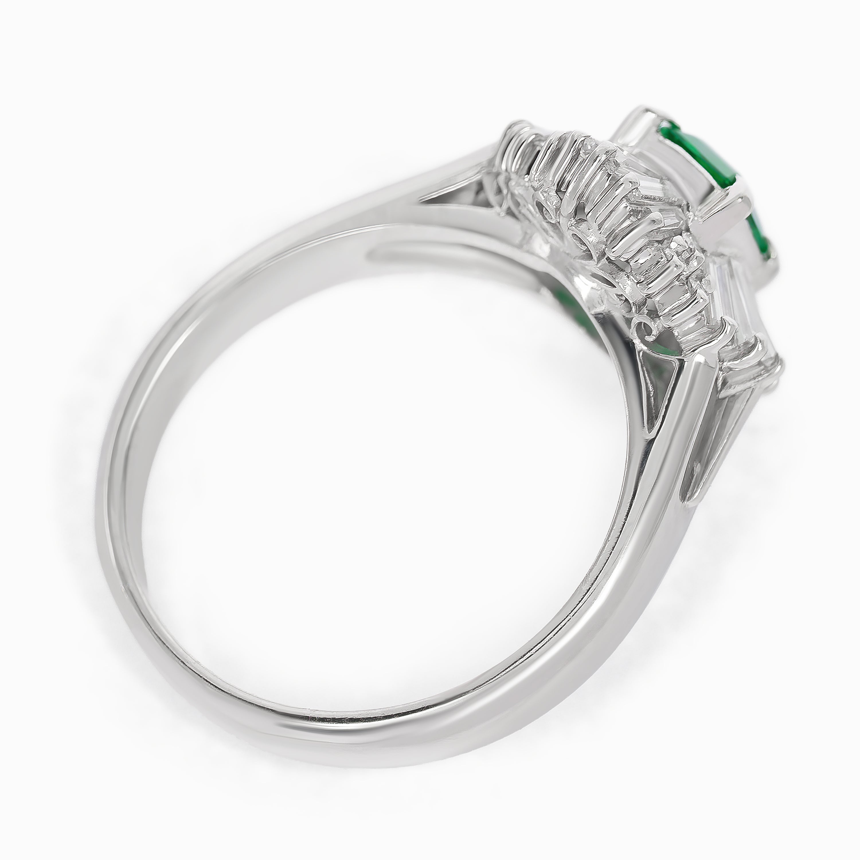 White Gold Ring with Diamond, Emerald Stones
