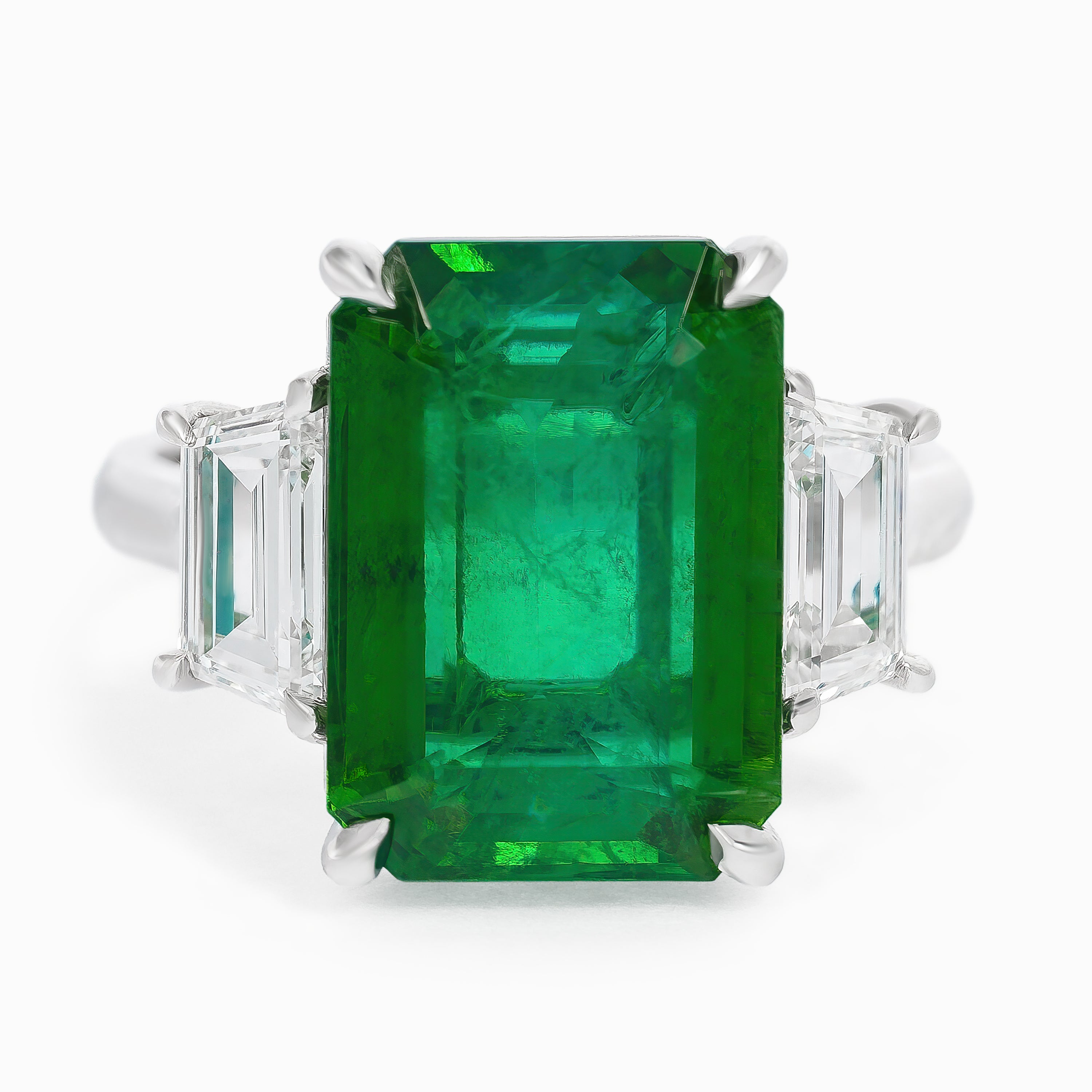 Platinum Ring with Diamond, Emerald Stones