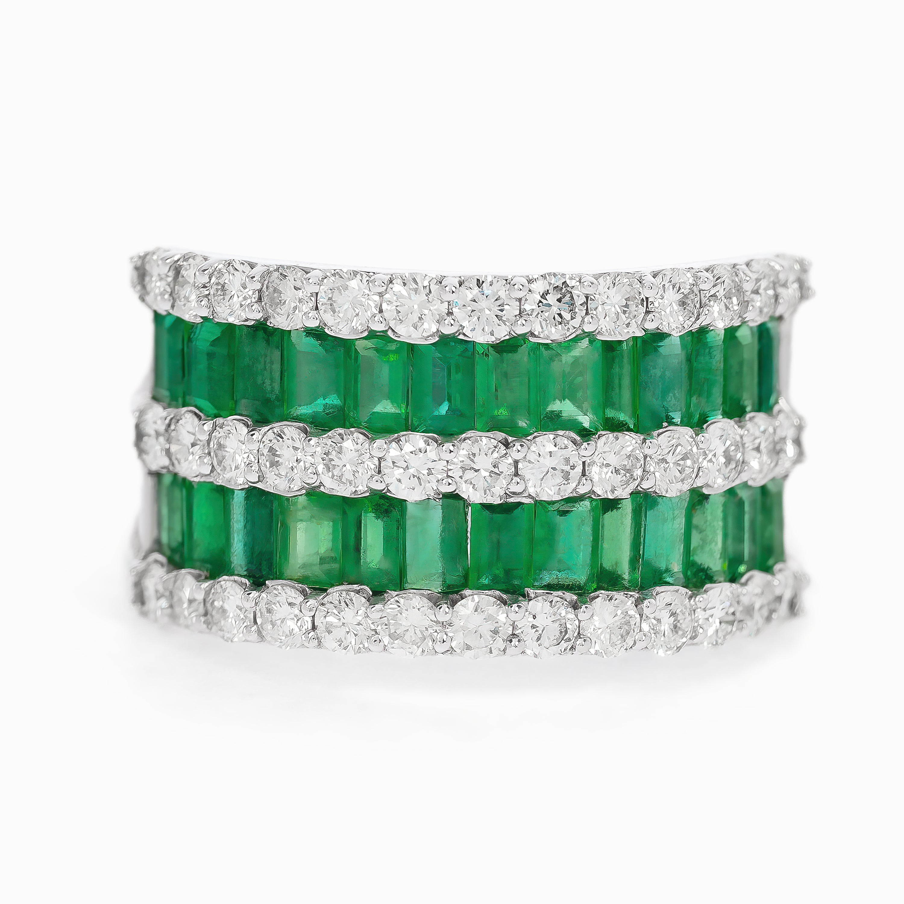 White Gold Ring with Diamond, Emerald Stones