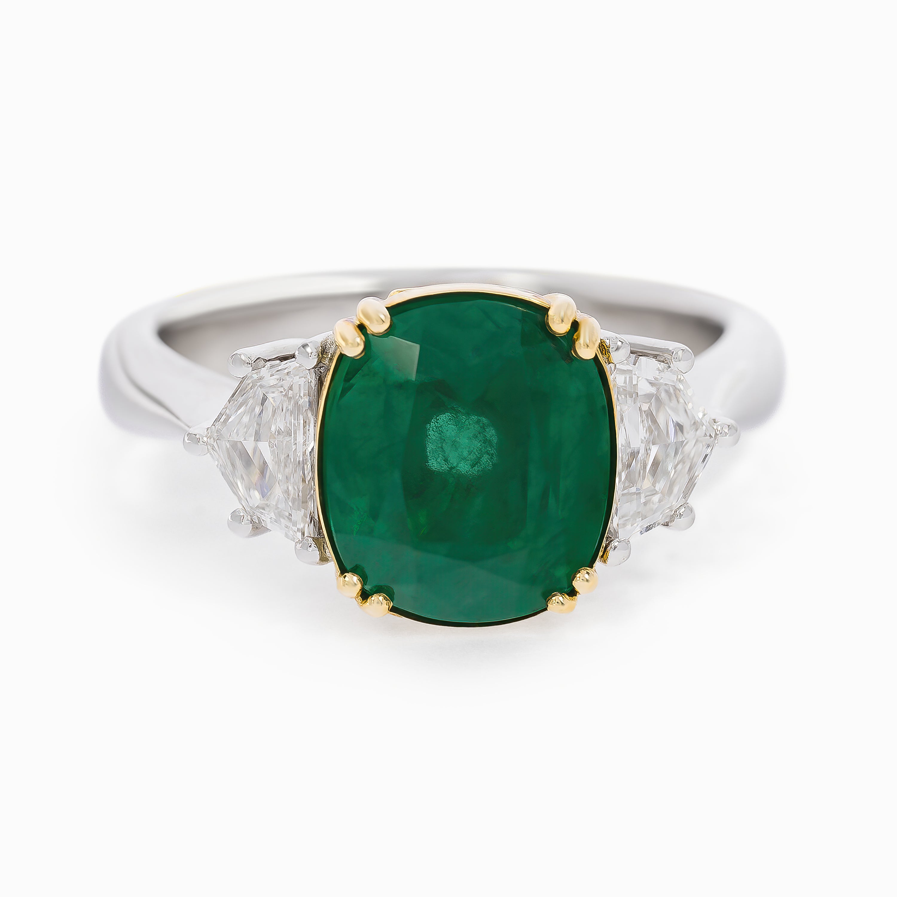 Yellow Gold White Gold Ring with Diamond, Emerald Stones
