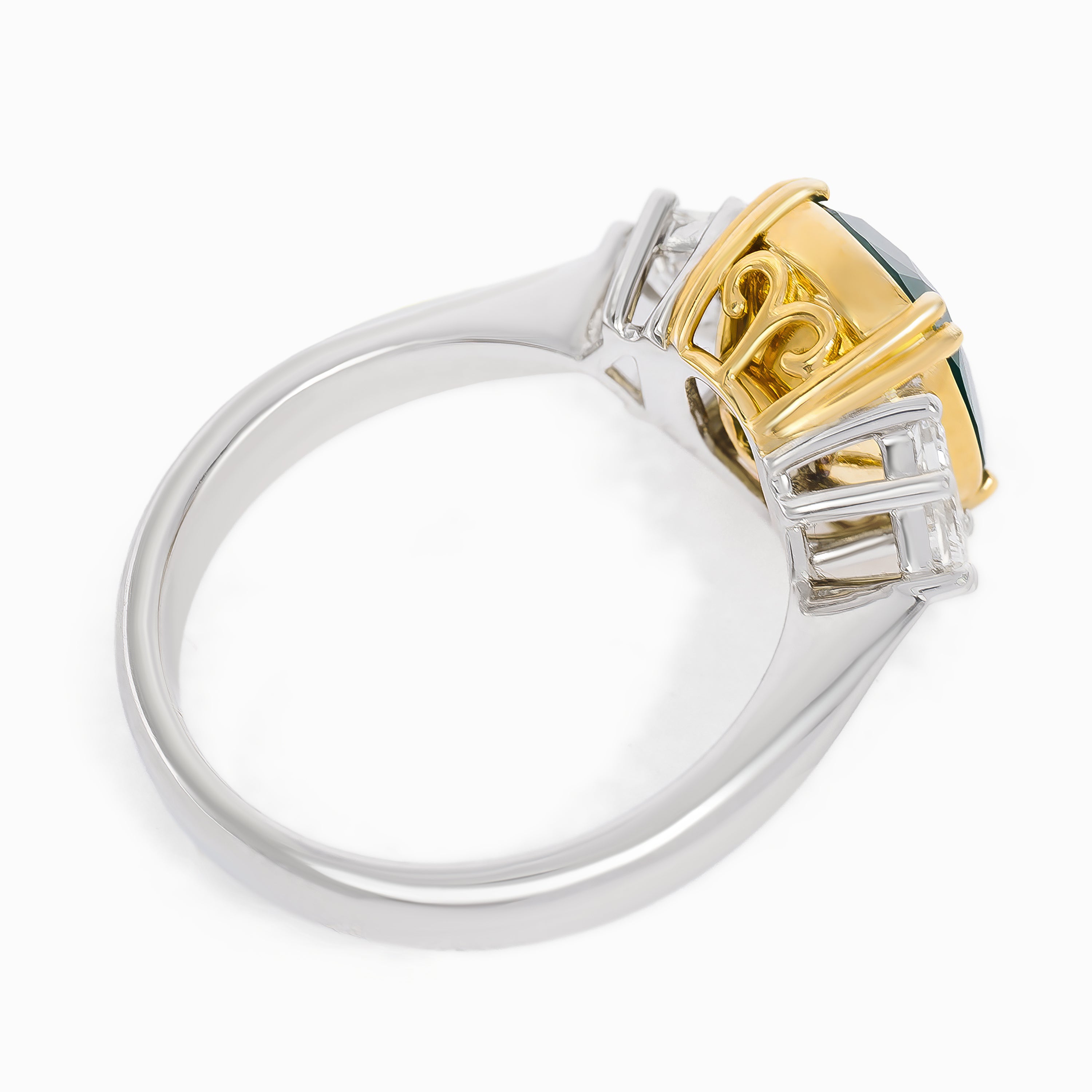 Yellow Gold White Gold Ring with Diamond, Emerald Stones