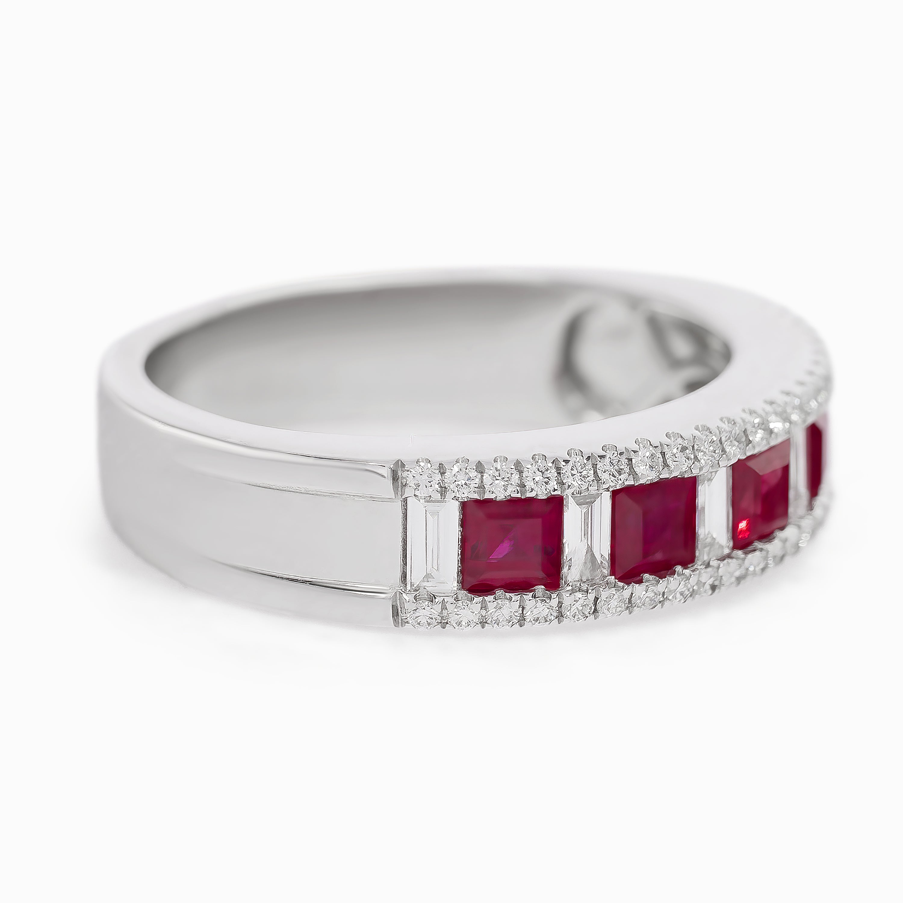 White Gold Ring with Diamond, Ruby Stones