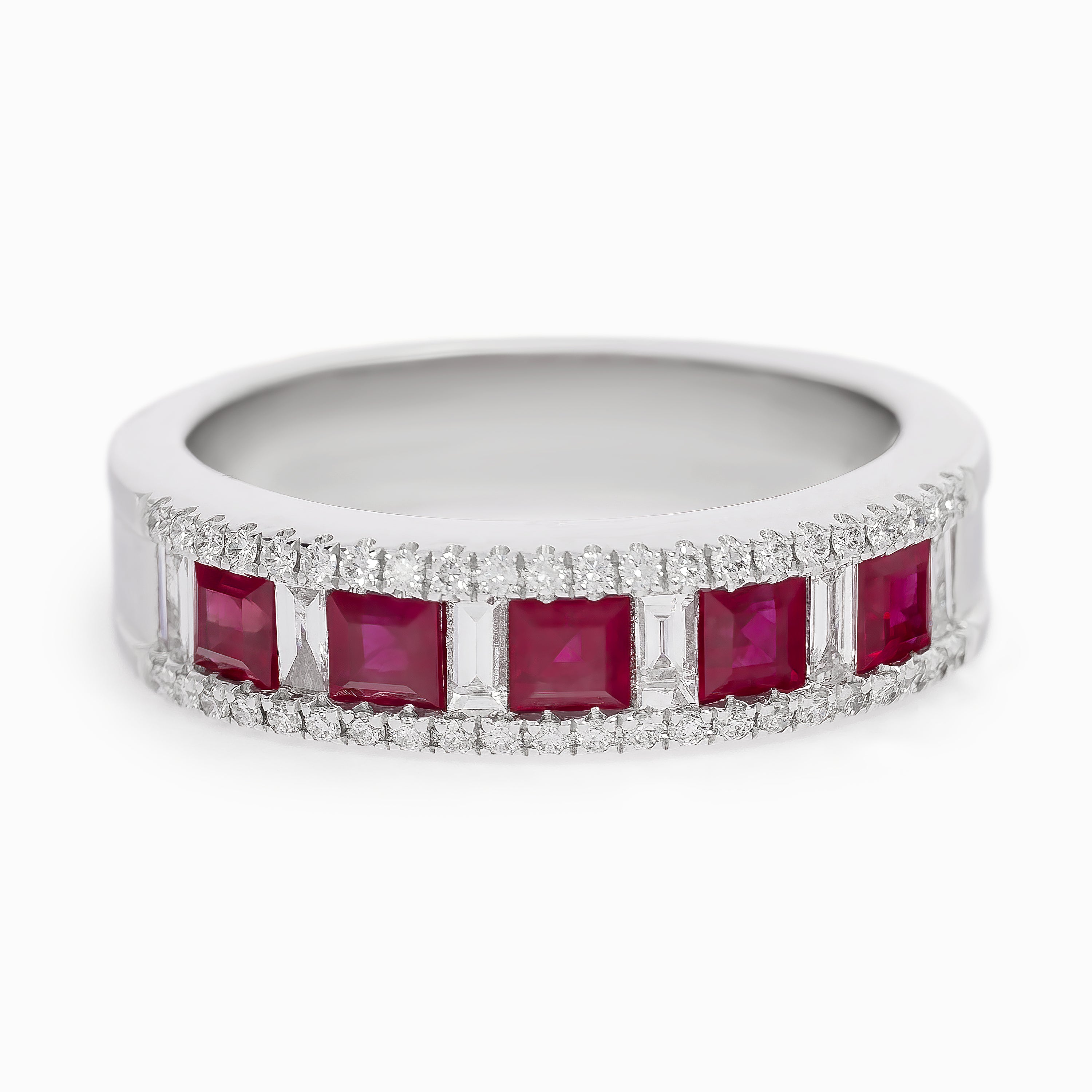 White Gold Ring with Diamond, Ruby Stones