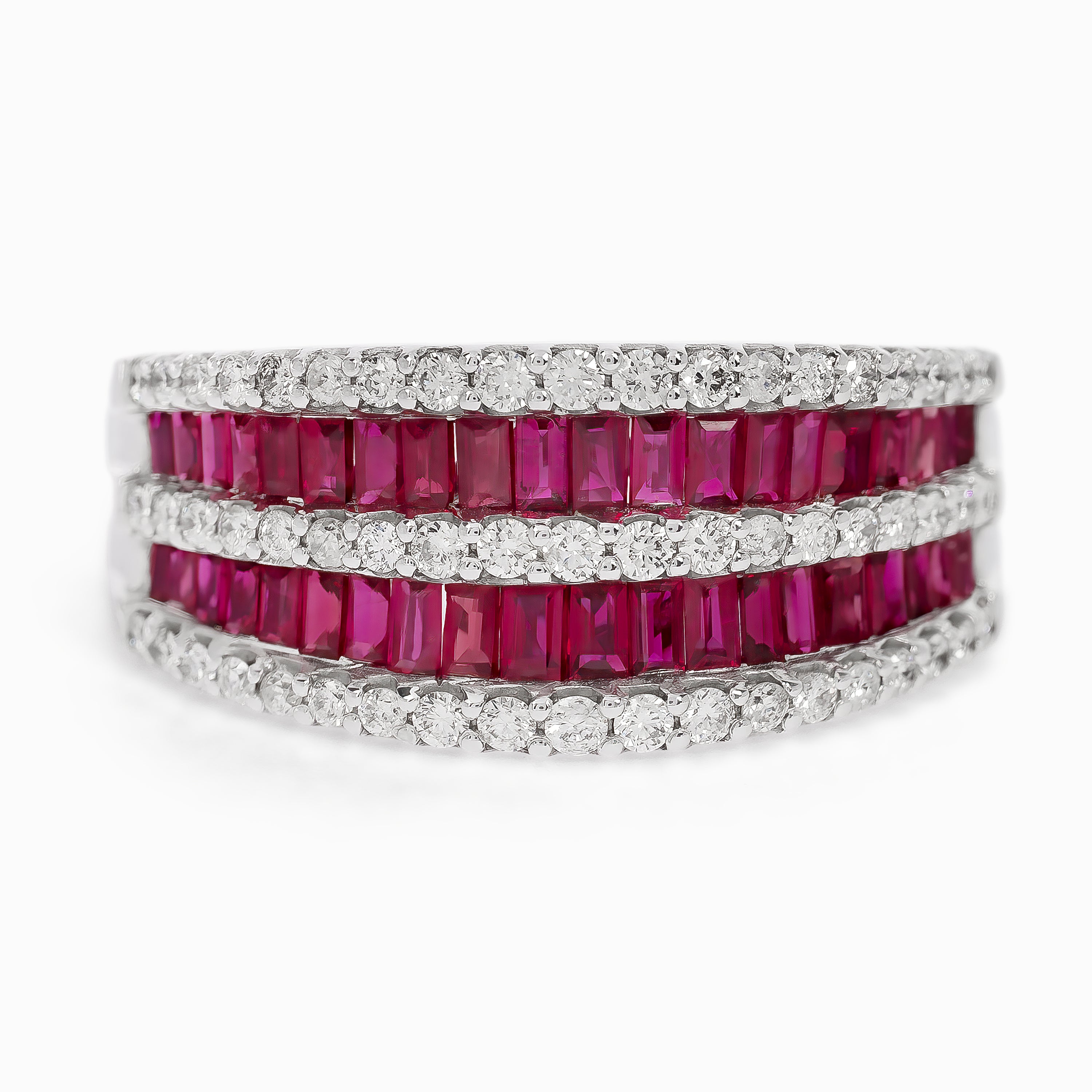 White Gold Ring with Diamond, Ruby Stones