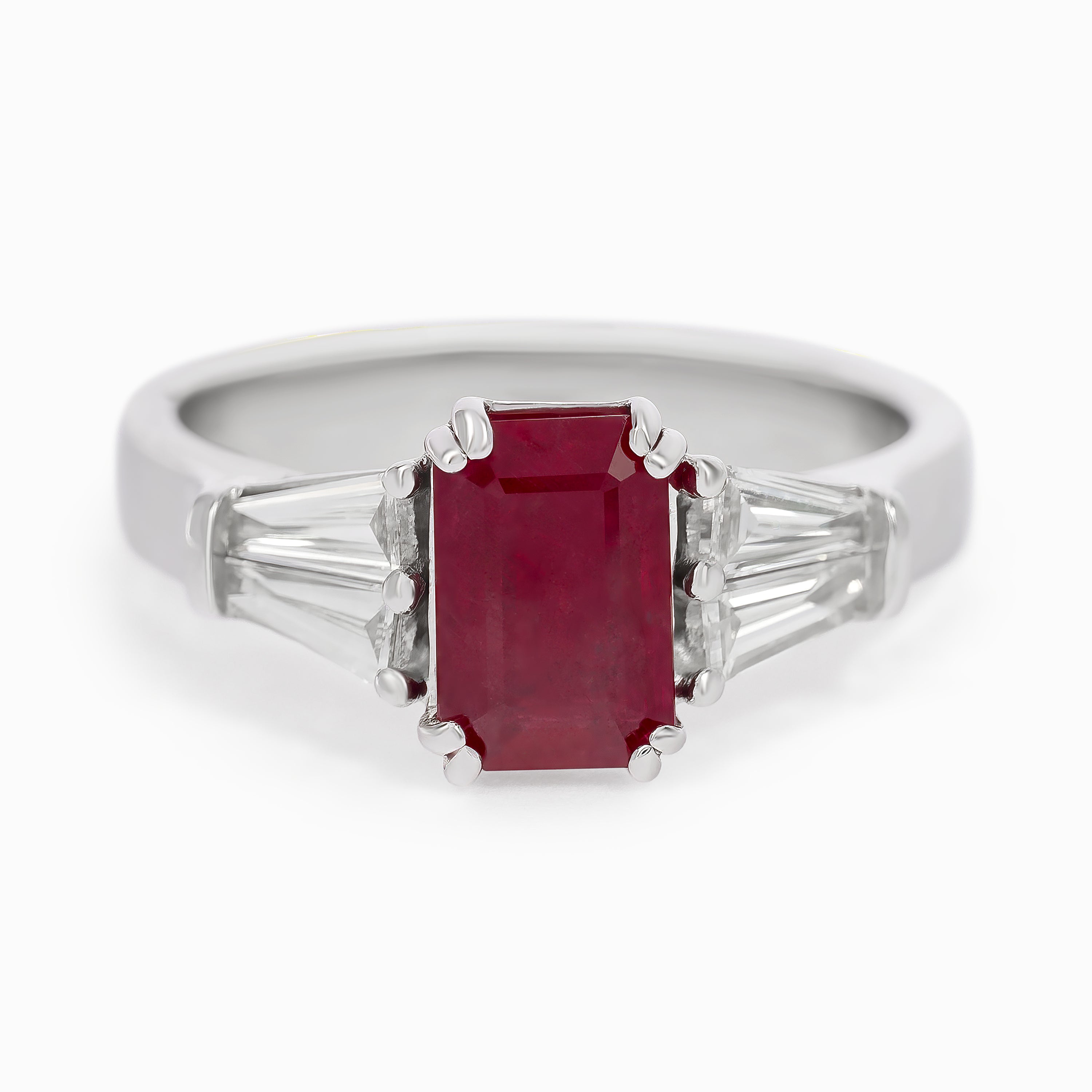 White Gold Ring with Diamond, Ruby Stones