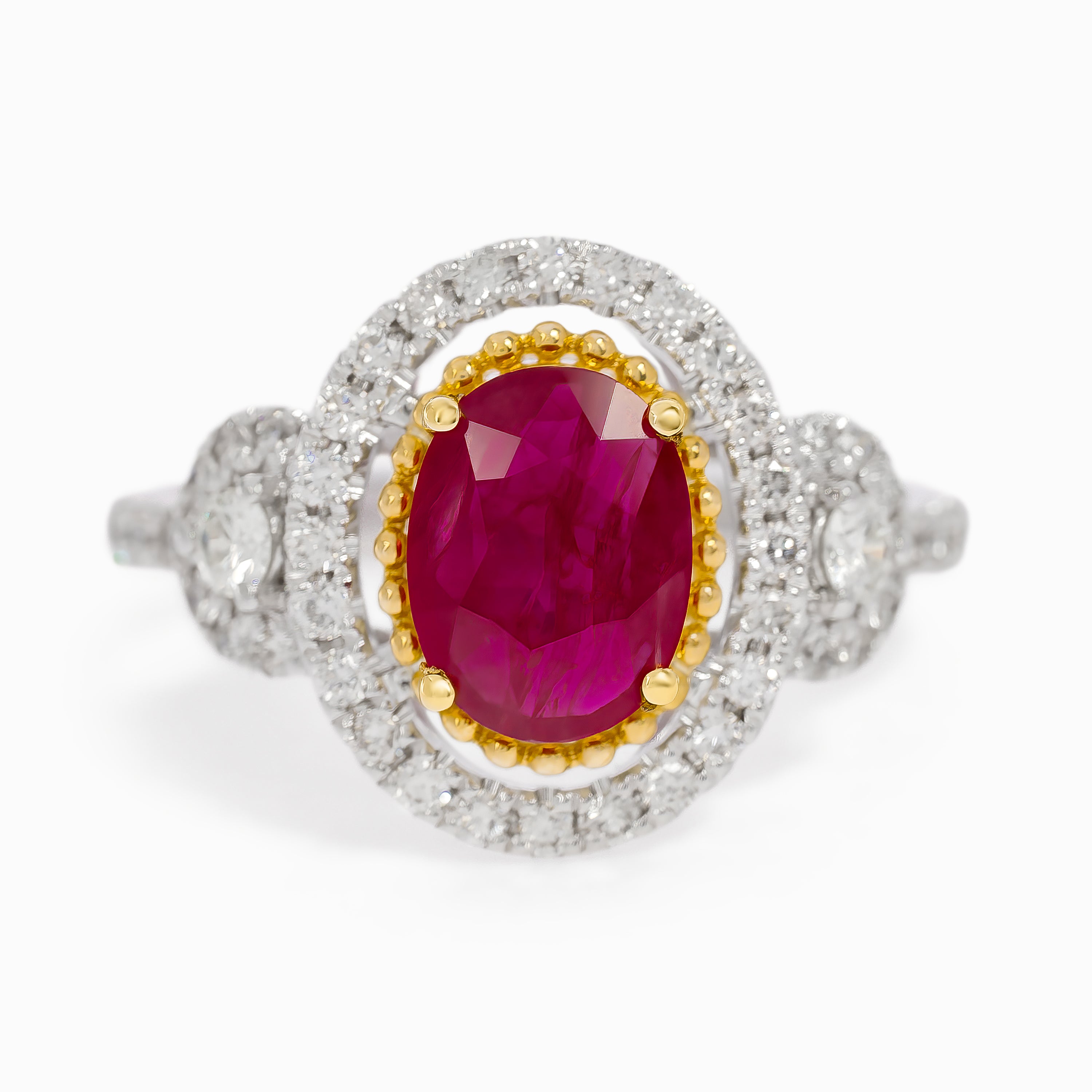 White Gold Ring with Diamond, Ruby Stones