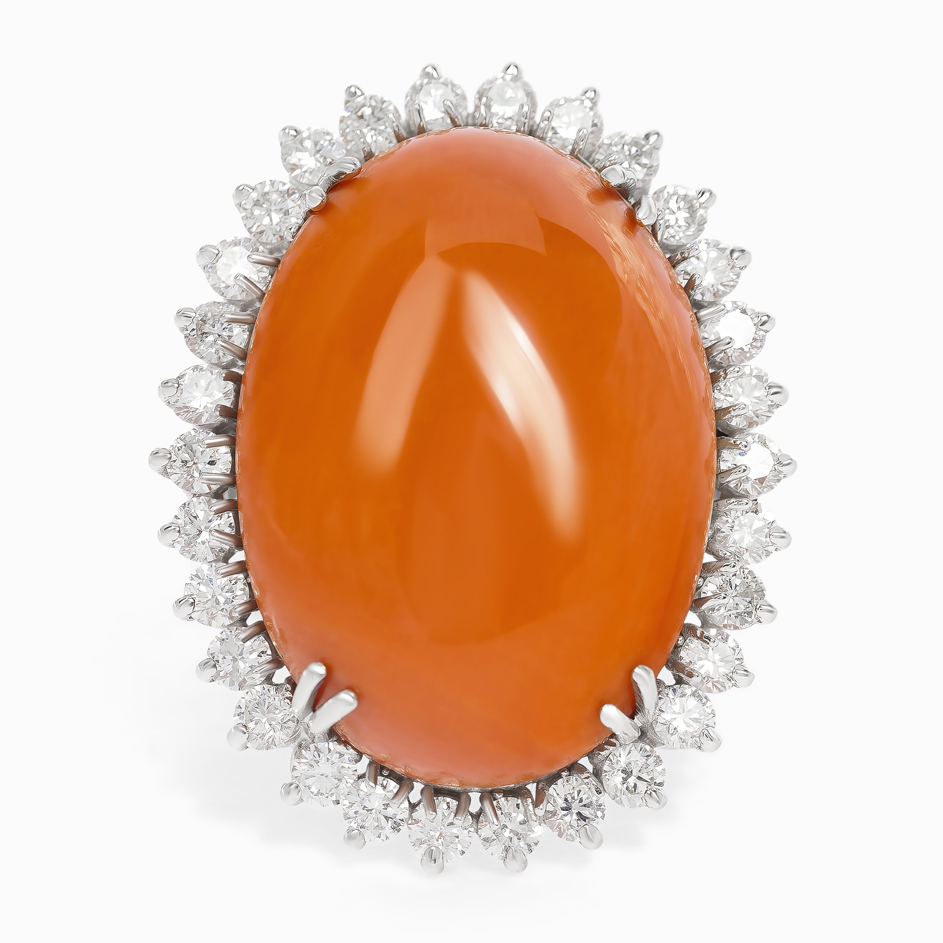 White Gold Ring with Coral, Diamond Stones