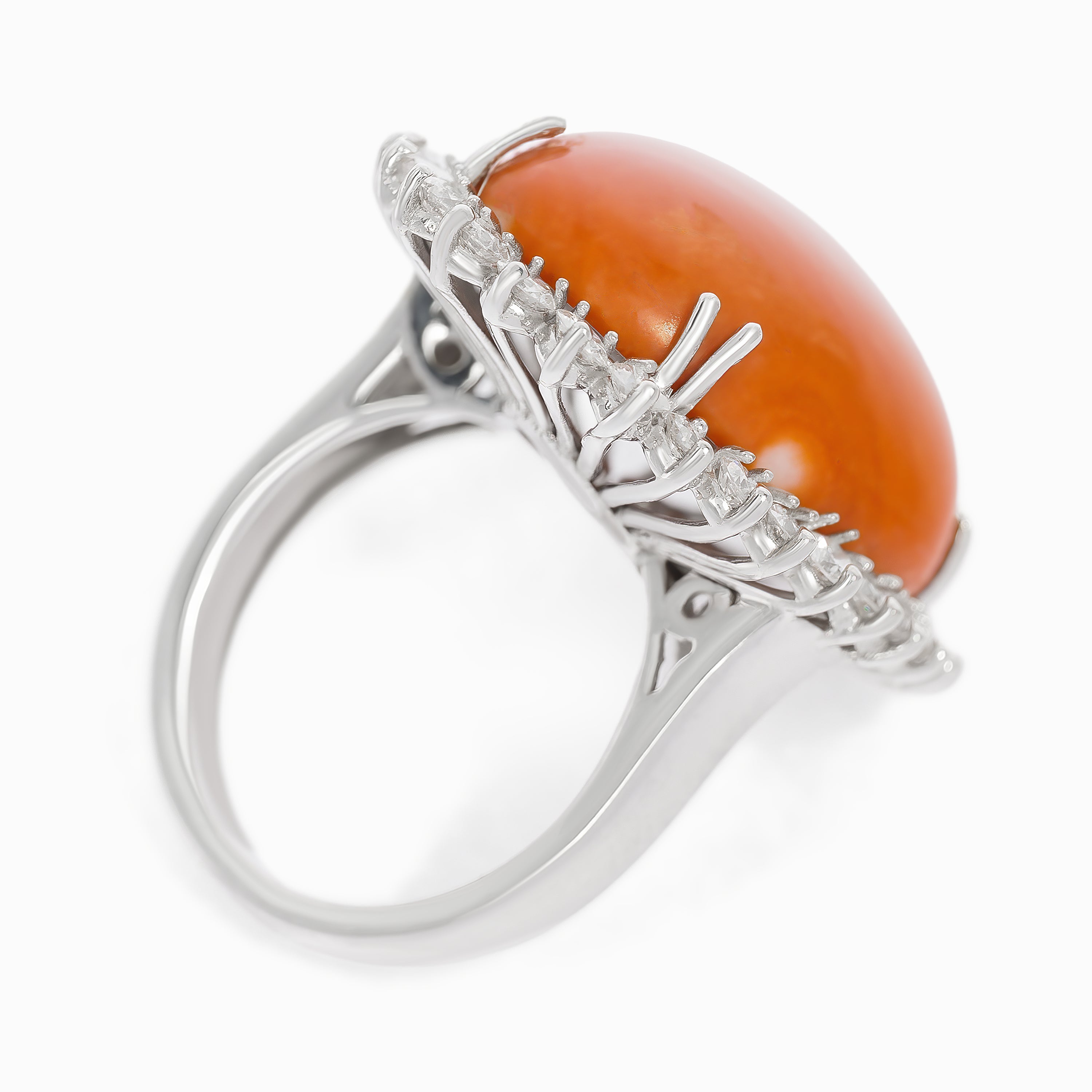 White Gold Ring with Coral, Diamond Stones