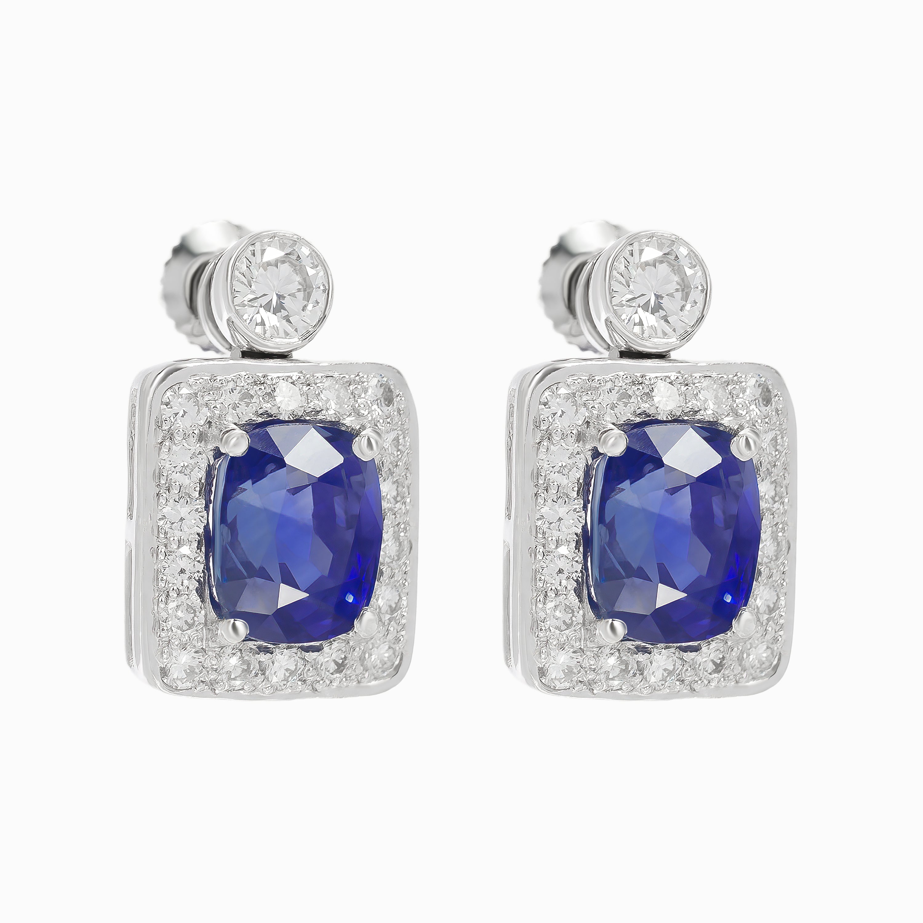 White Gold Stud Earrings With Sapphire, Diamond Stones