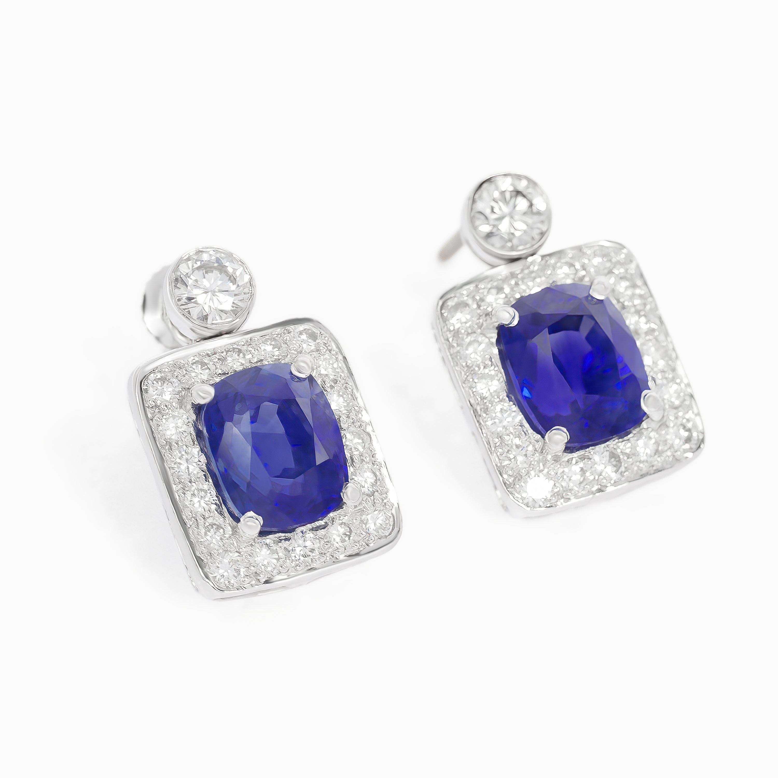 White Gold Stud Earrings With Sapphire, Diamond Stones