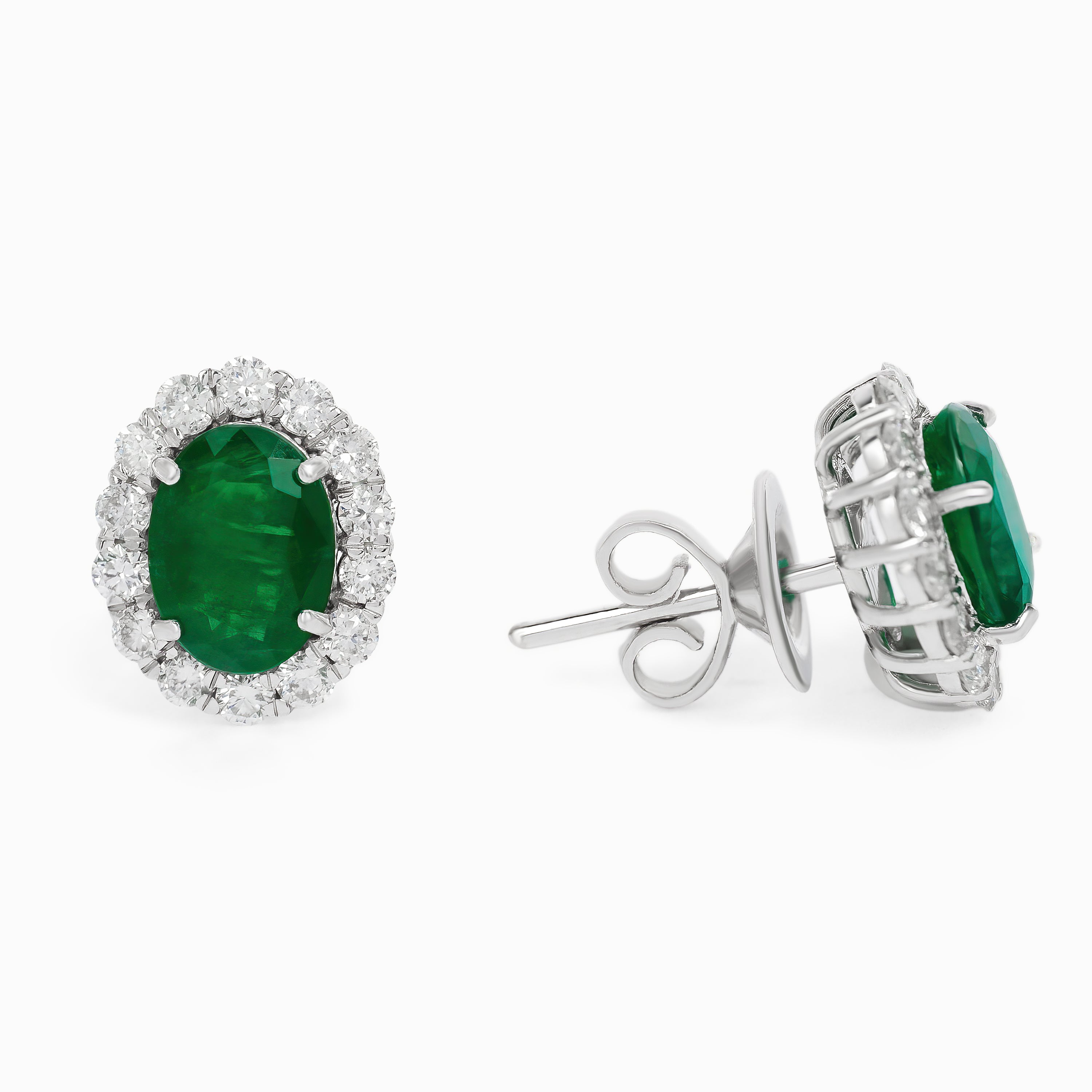 White Gold Stud Earrings with Diamond, Emerald Stones