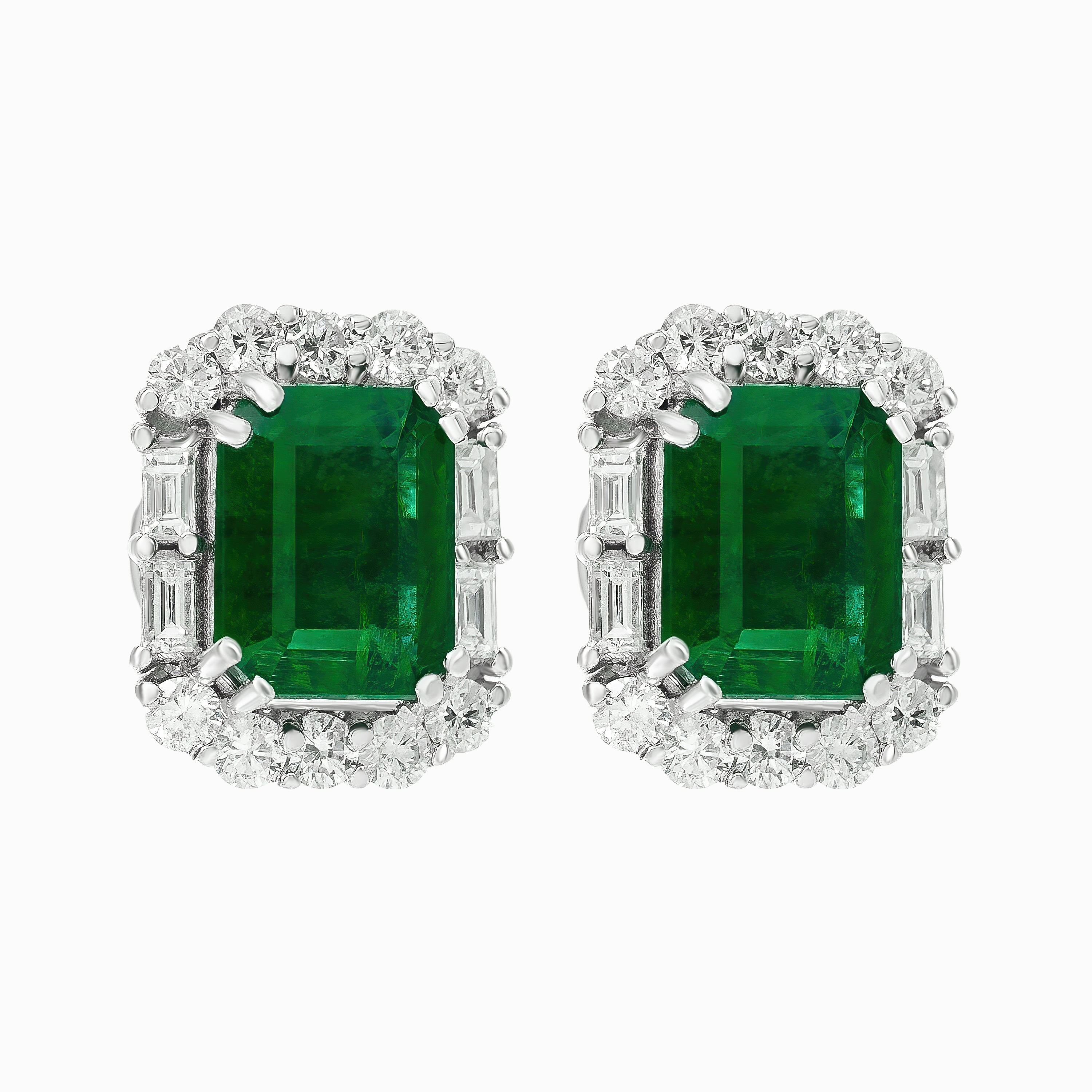 White Gold Stud Earrings with Diamond, Emerald Stones
